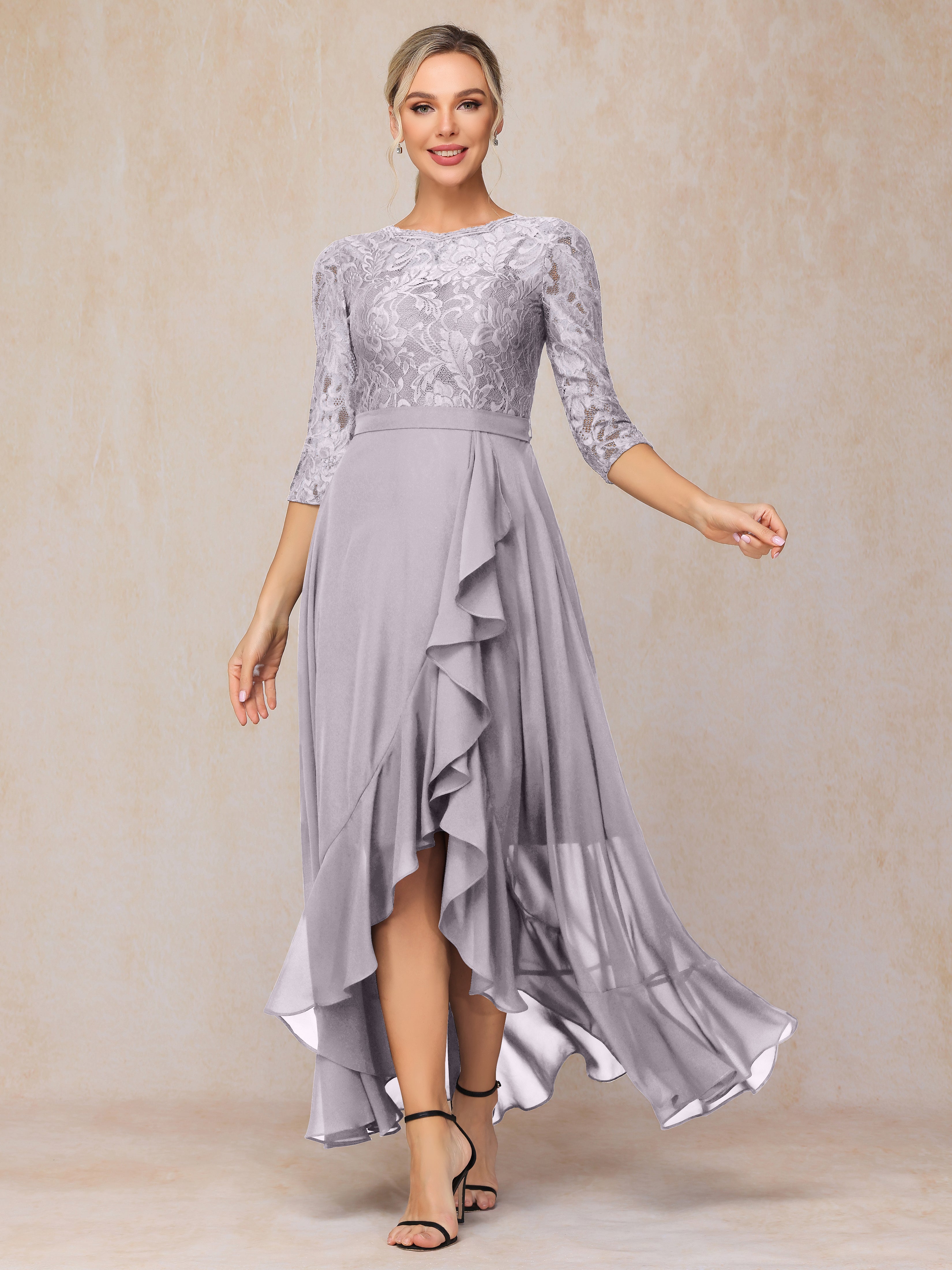 Ankle Length Short Sleeves Chiffon Lace Mother Of The Groom Dress