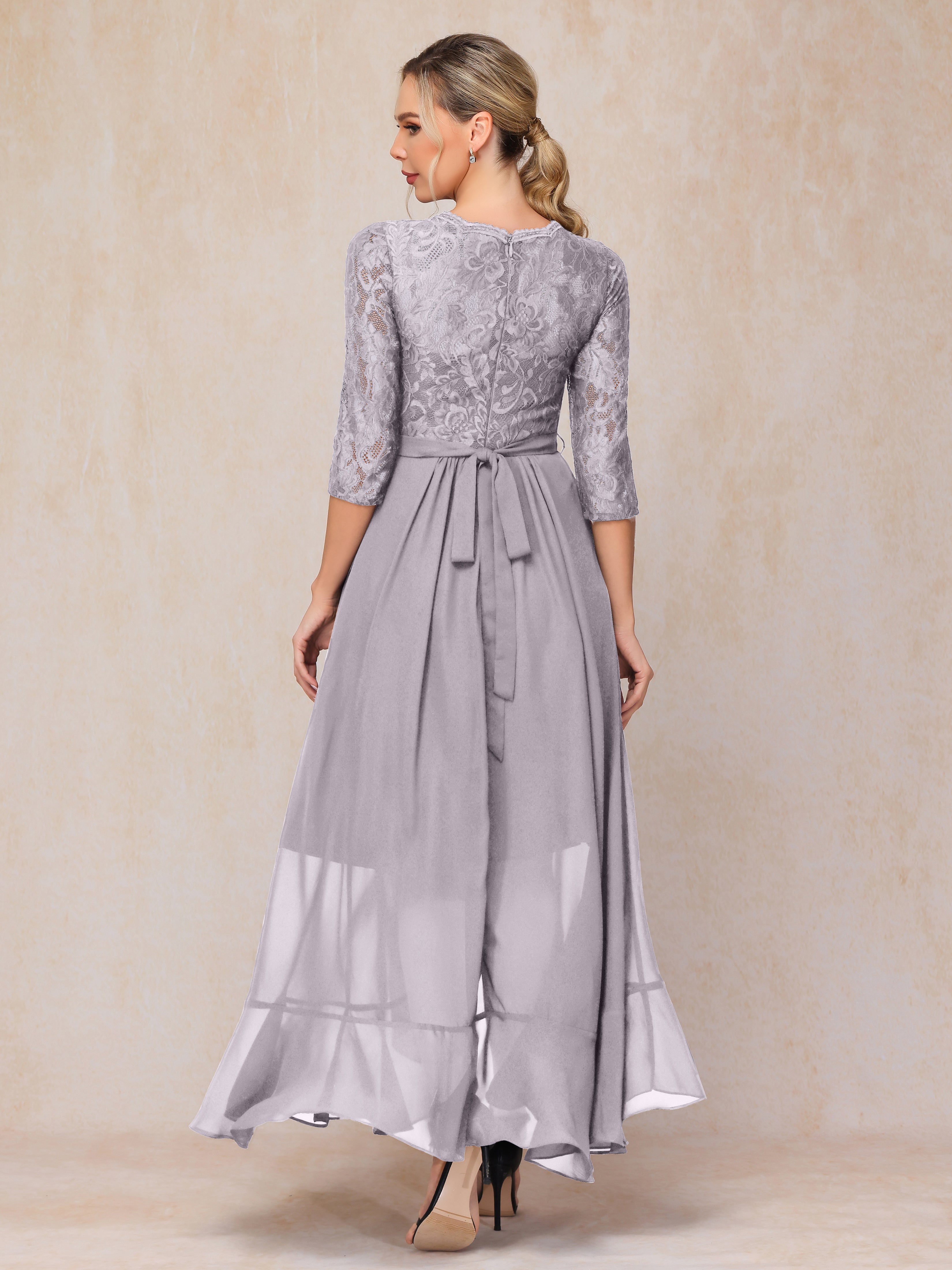 Ankle Length Short Sleeves Chiffon Lace Mother Of The Groom Dress