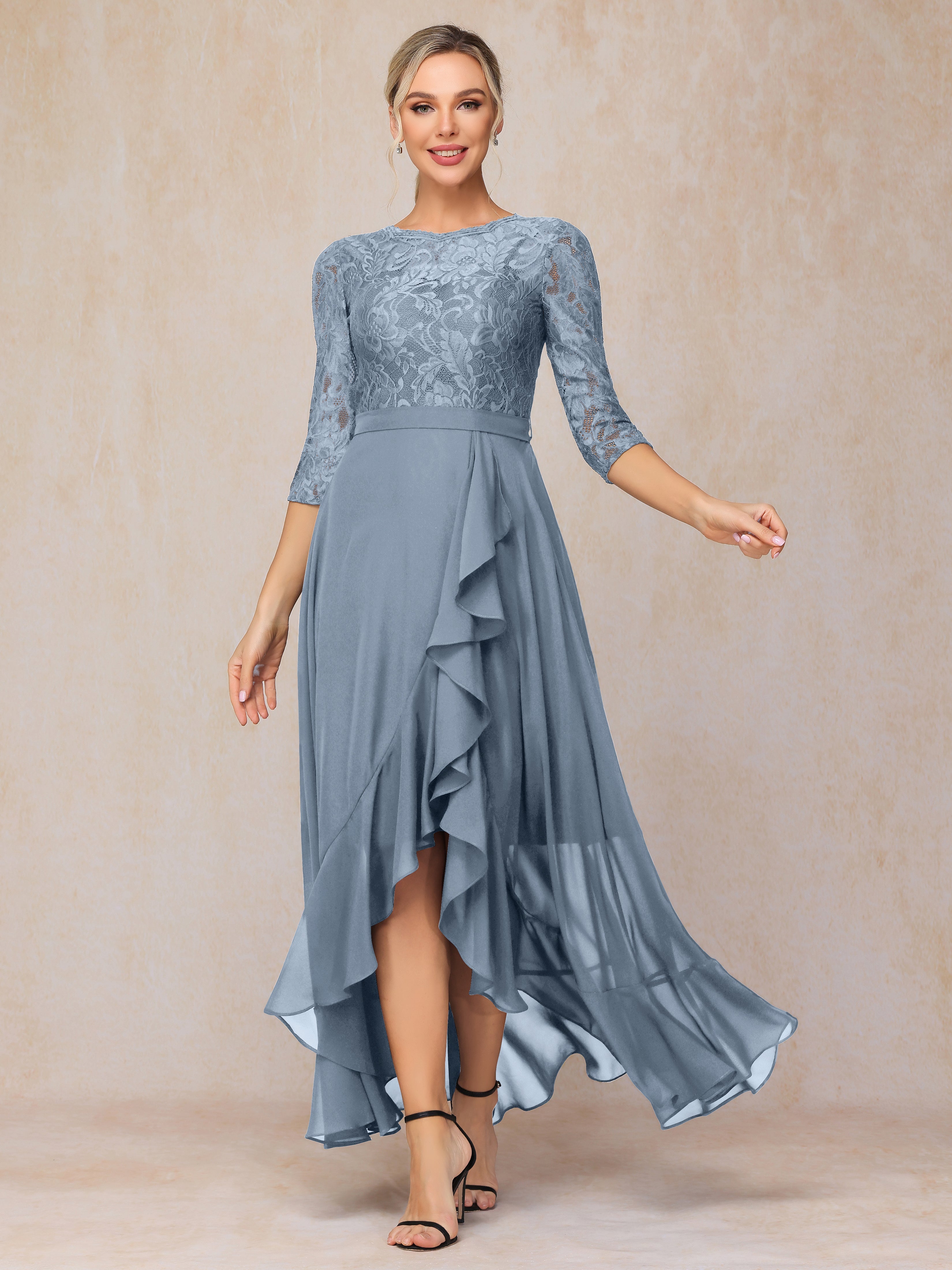 Ankle Length Short Sleeves Chiffon Lace Mother Of The Groom Dress