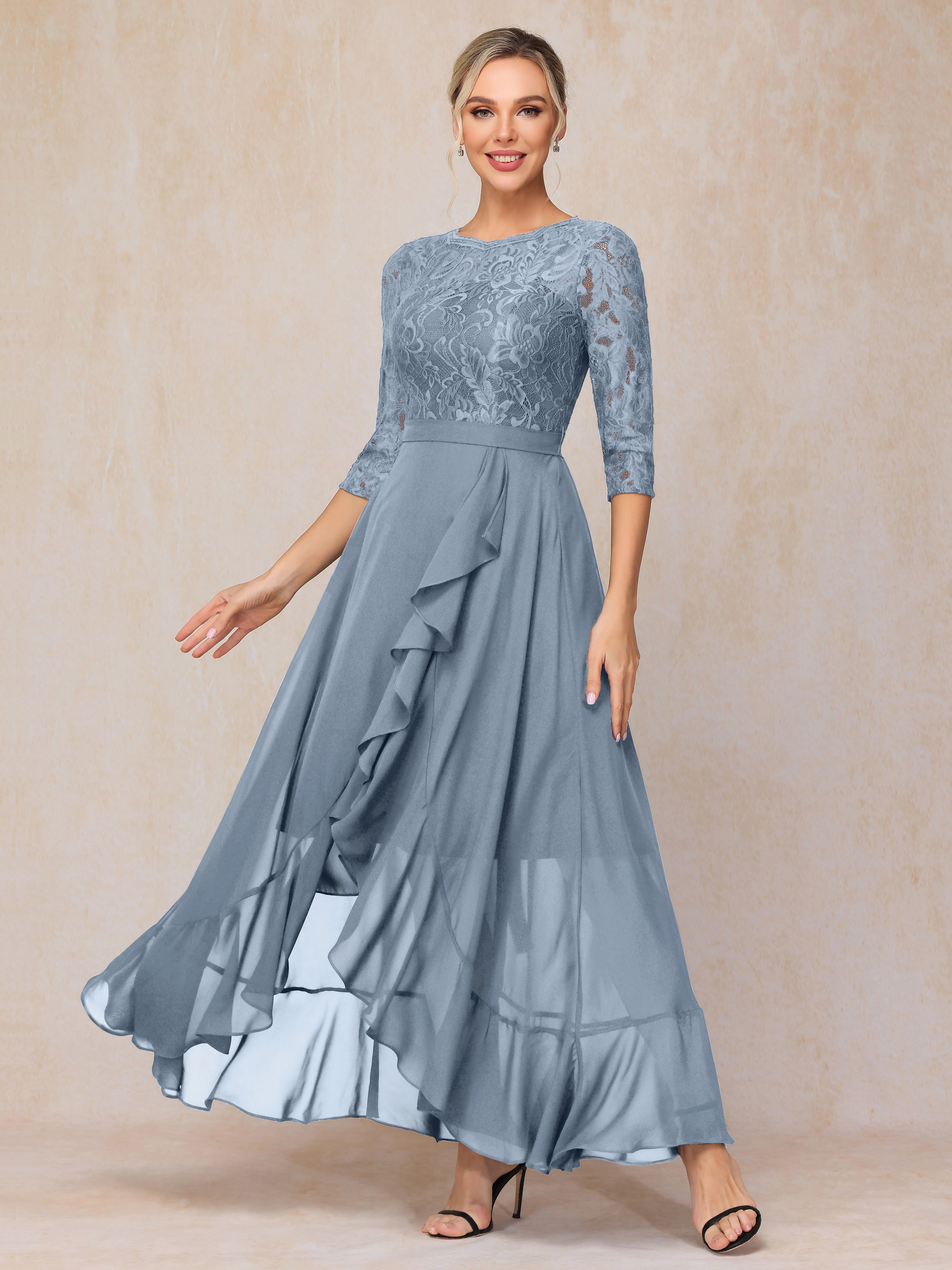 Ankle Length Short Sleeves Chiffon Lace Mother Of The Groom Dress