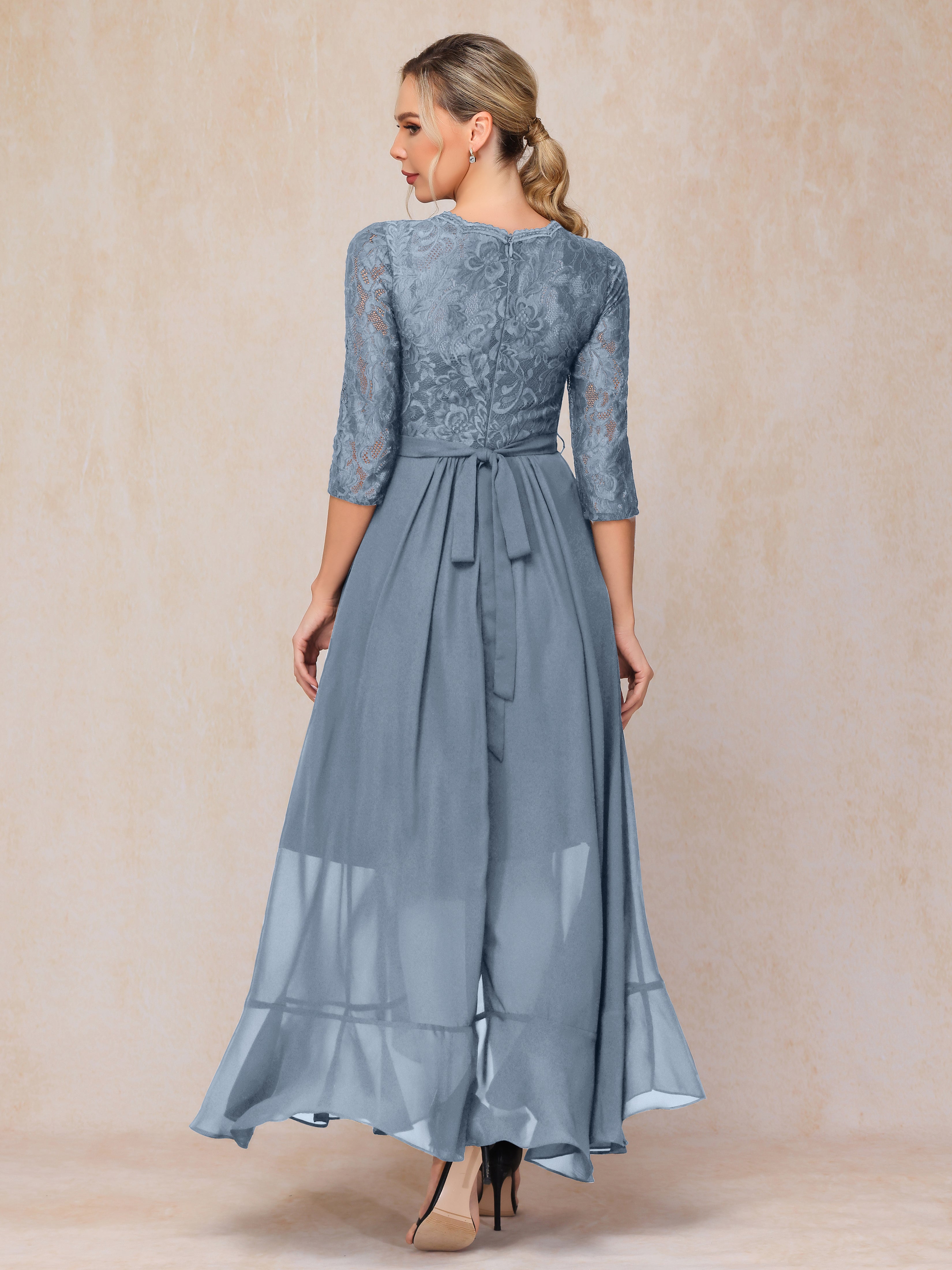 Ankle Length Short Sleeves Chiffon Lace Mother Of The Groom Dress