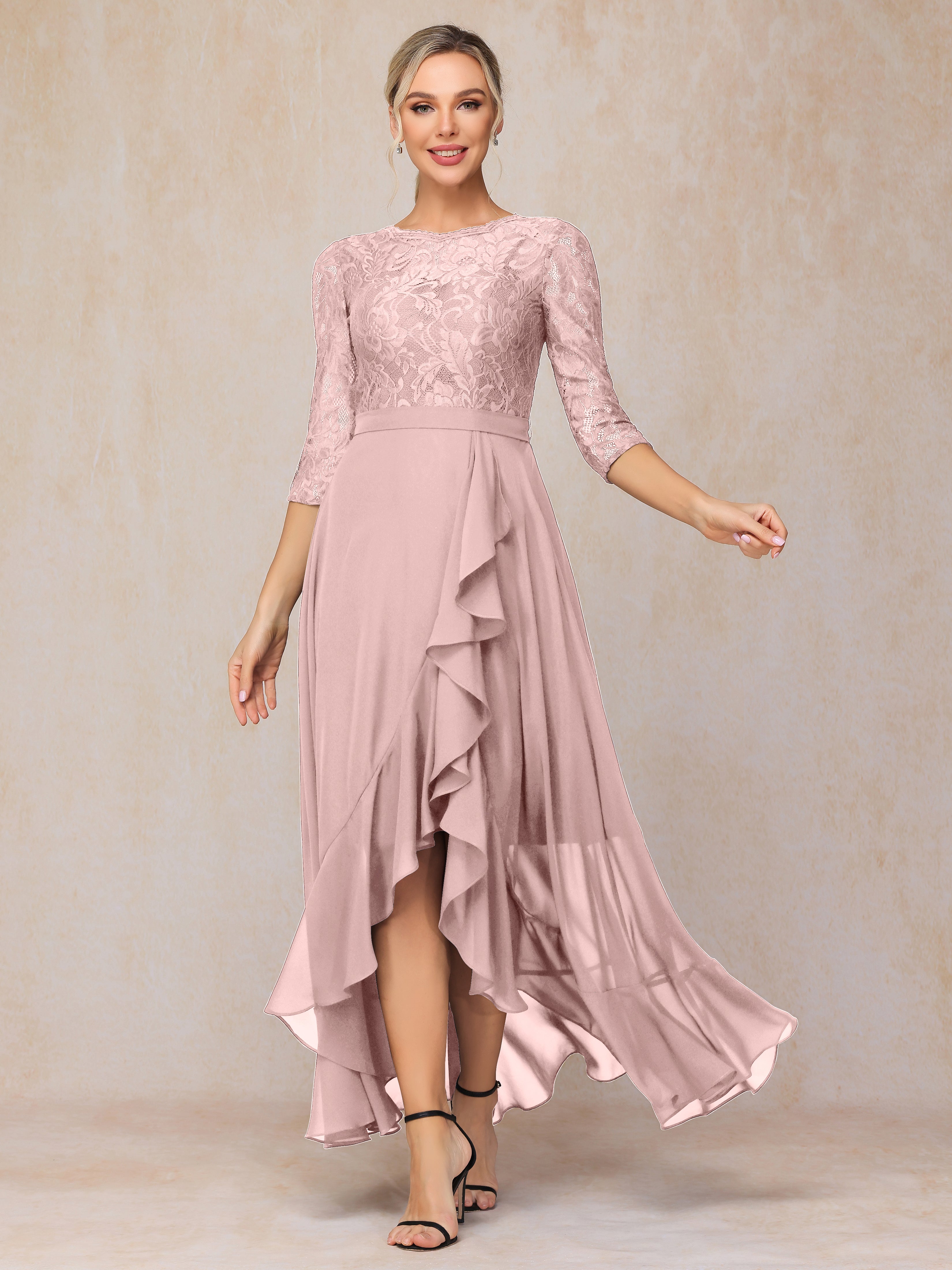 Ankle Length Short Sleeves Chiffon Lace Mother Of The Groom Dress