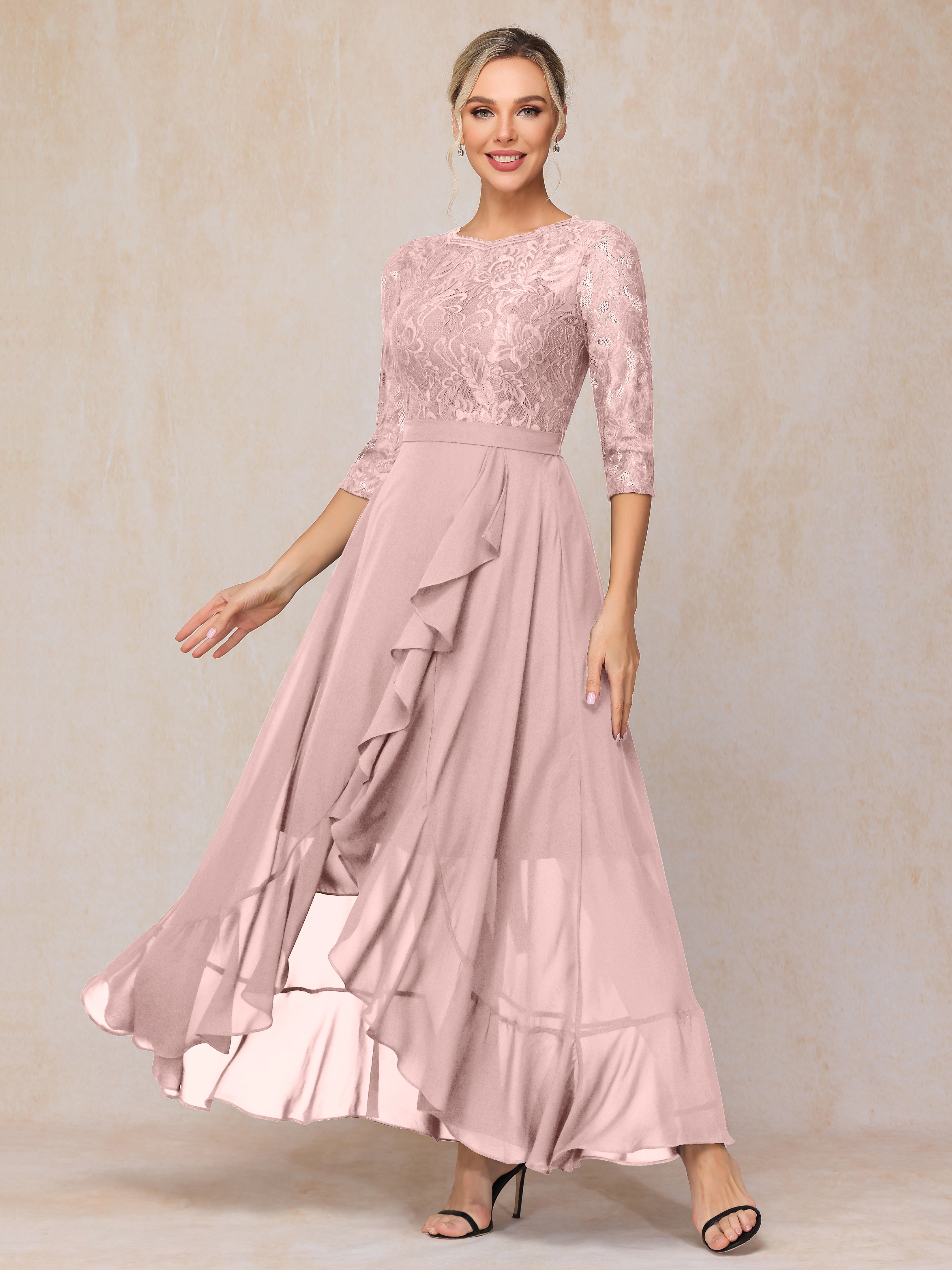 Ankle Length Short Sleeves Chiffon Lace Mother Of The Groom Dress