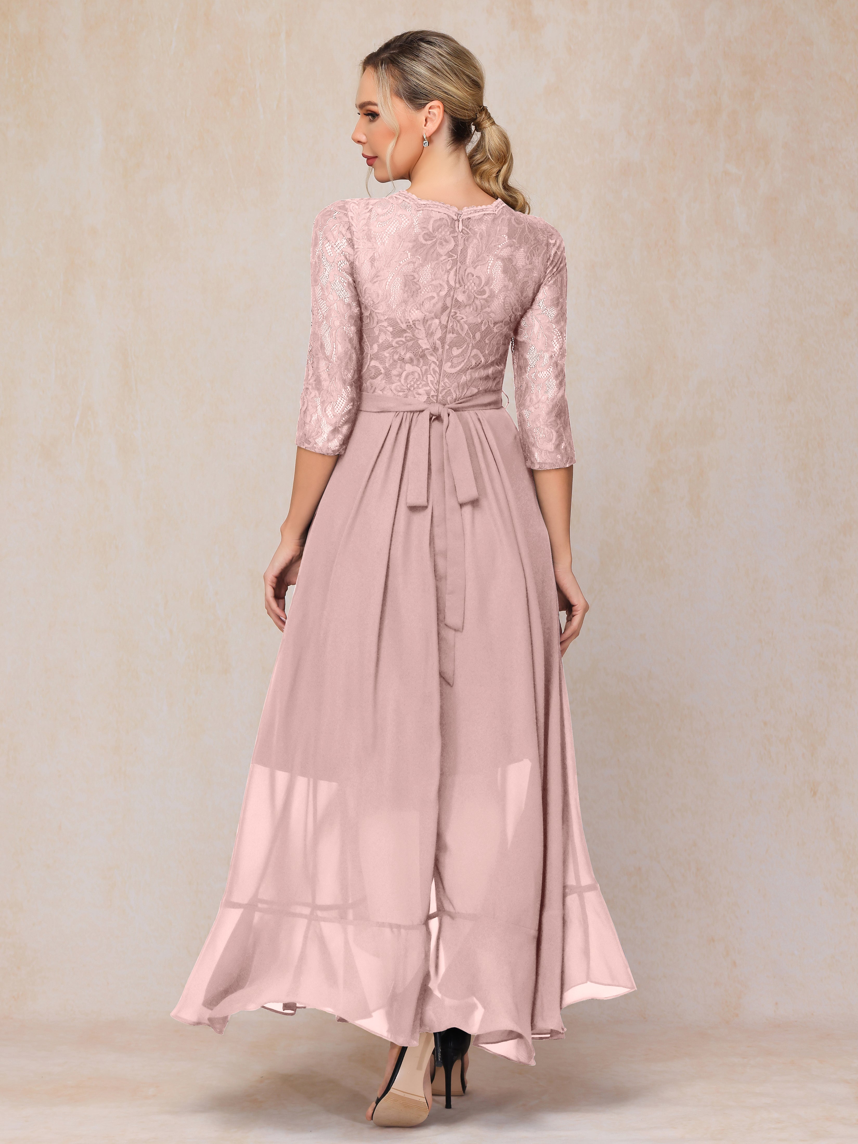 Ankle Length Short Sleeves Chiffon Lace Mother Of The Groom Dress