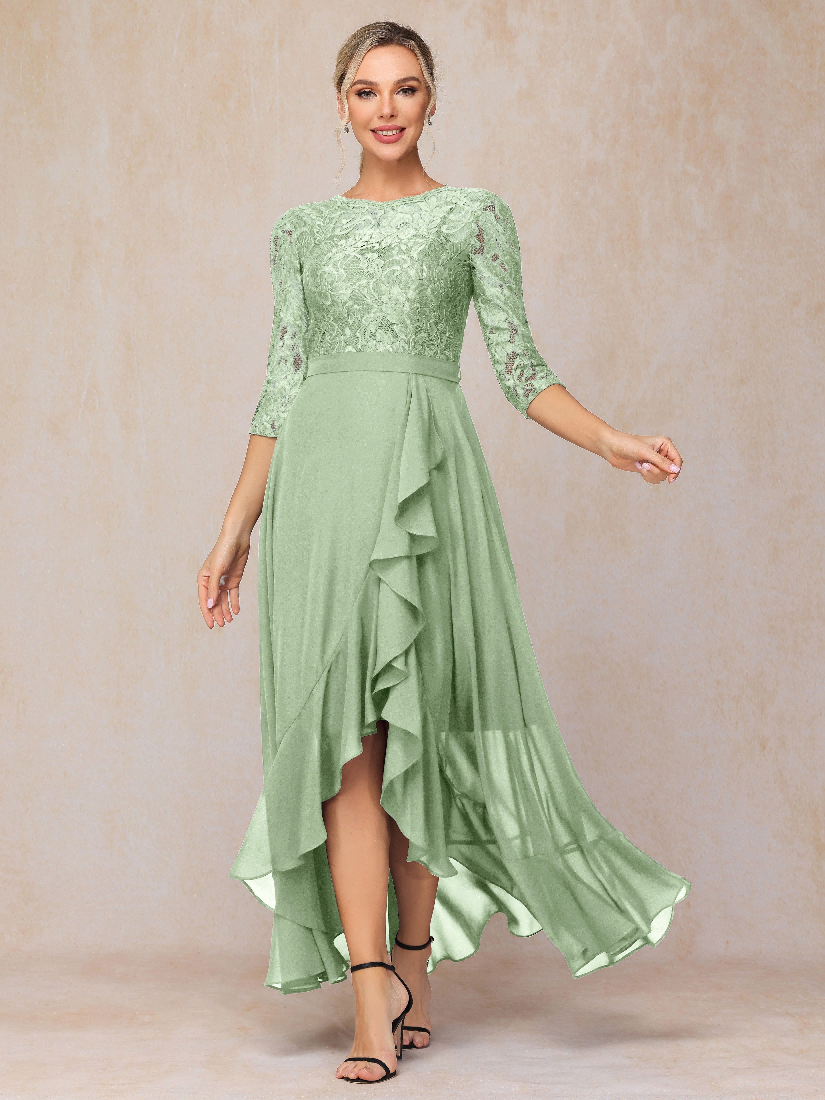 Ankle Length Short Sleeves Chiffon Lace Mother Of The Groom Dress