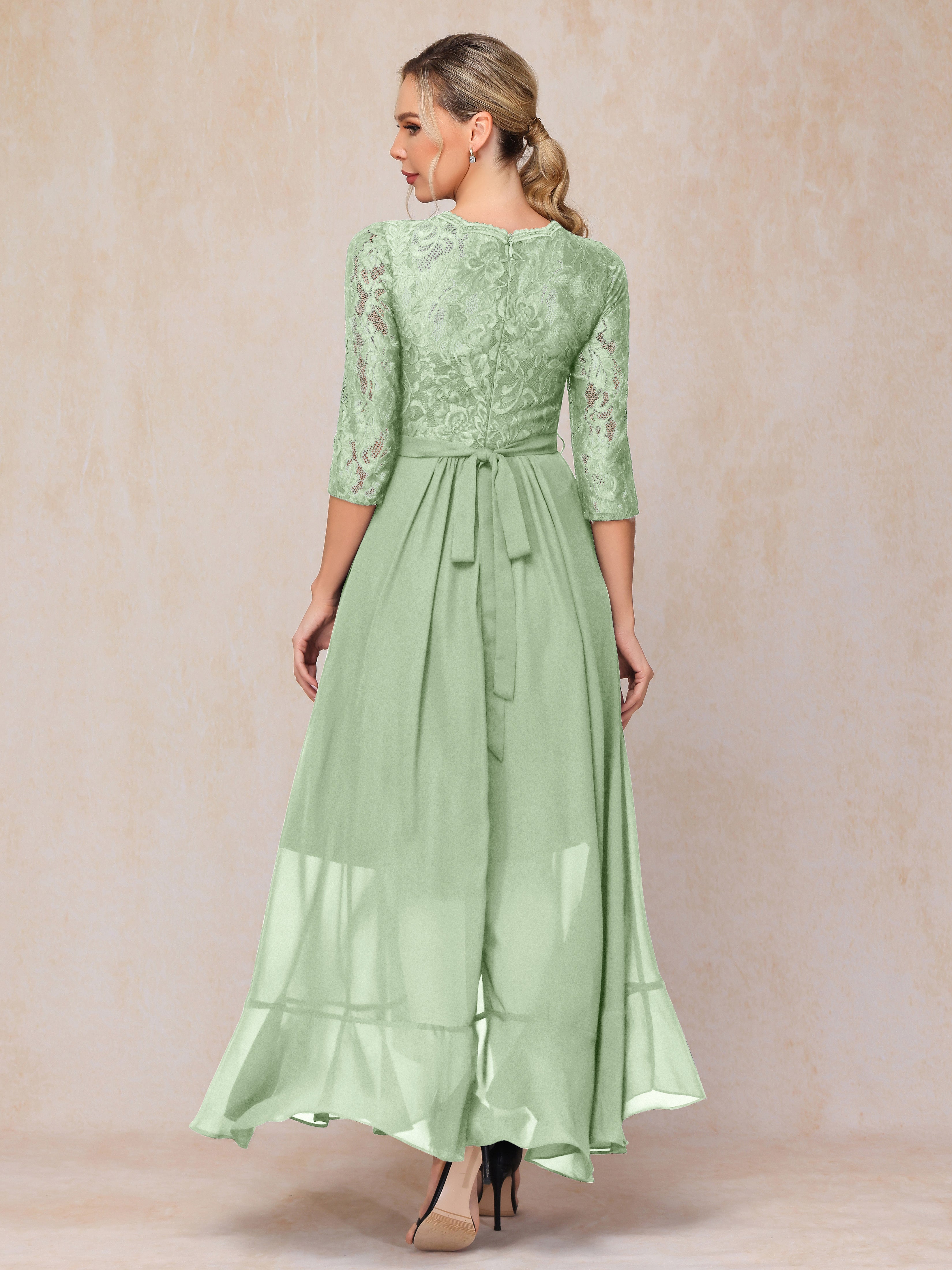 Ankle Length Short Sleeves Chiffon Lace Mother Of The Groom Dress