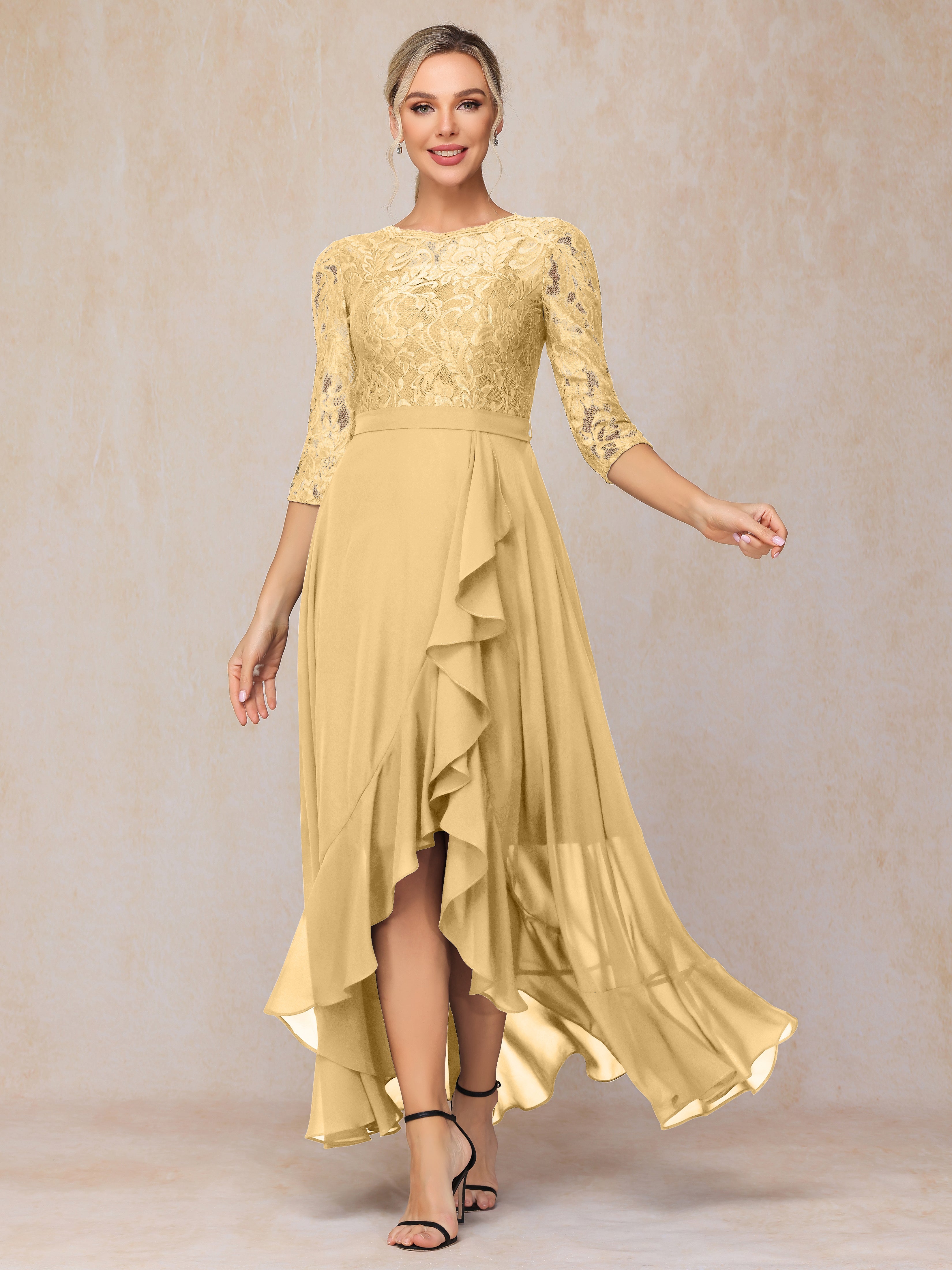 Ankle Length Short Sleeves Chiffon Lace Mother Of The Groom Dress