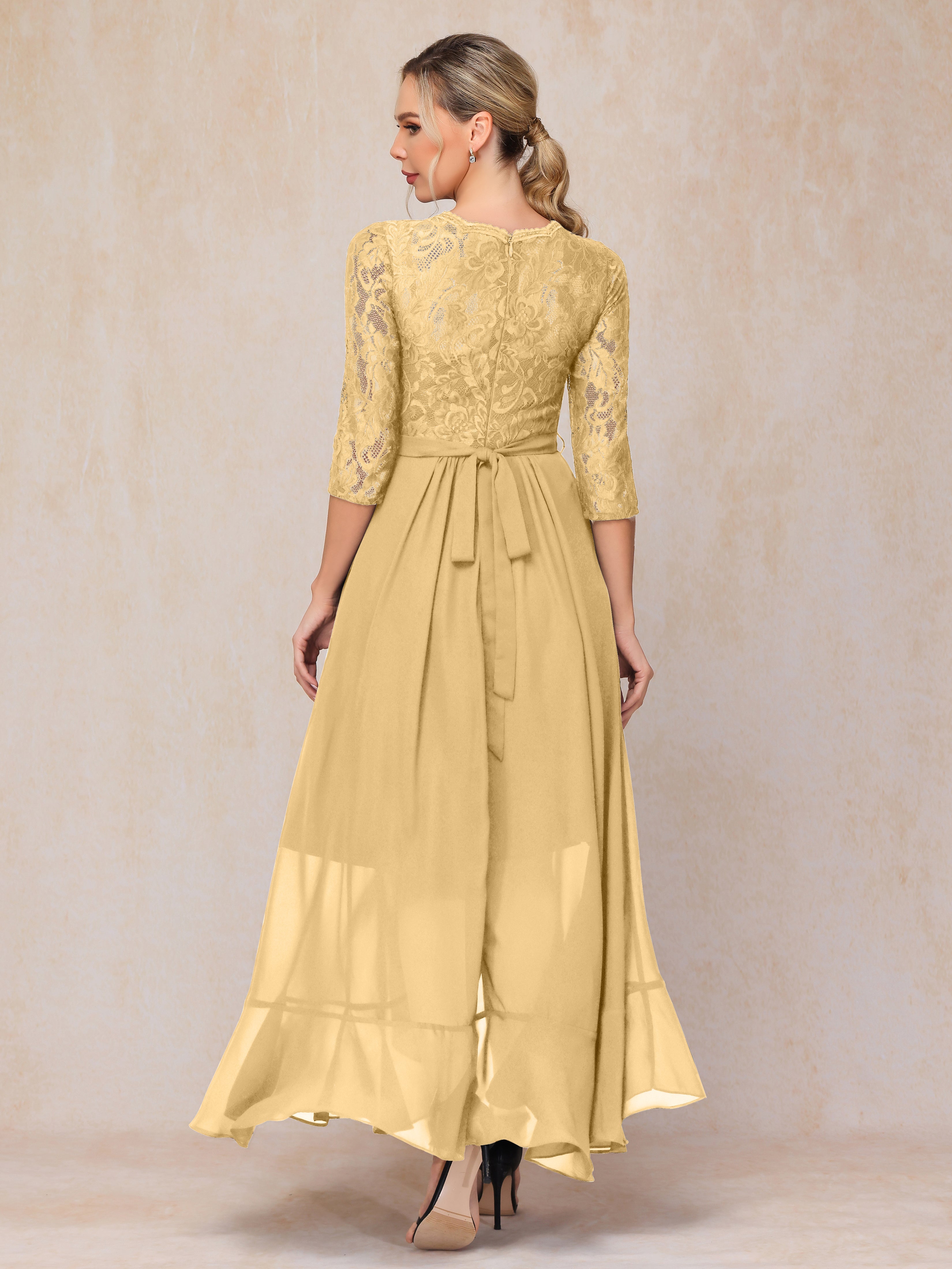 Ankle Length Short Sleeves Chiffon Lace Mother Of The Groom Dress