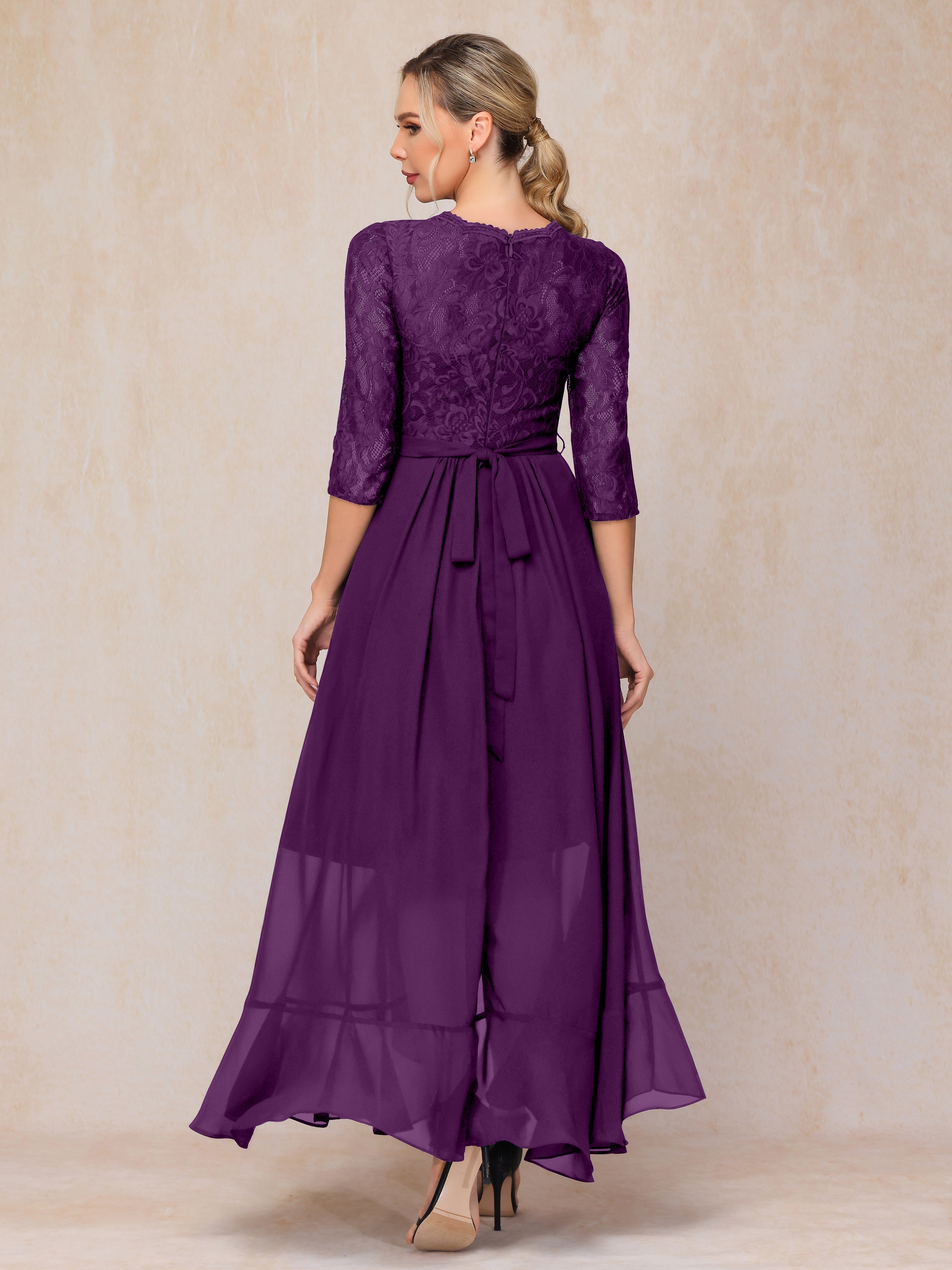Ankle Length Short Sleeves Chiffon Lace Mother Of The Groom Dress