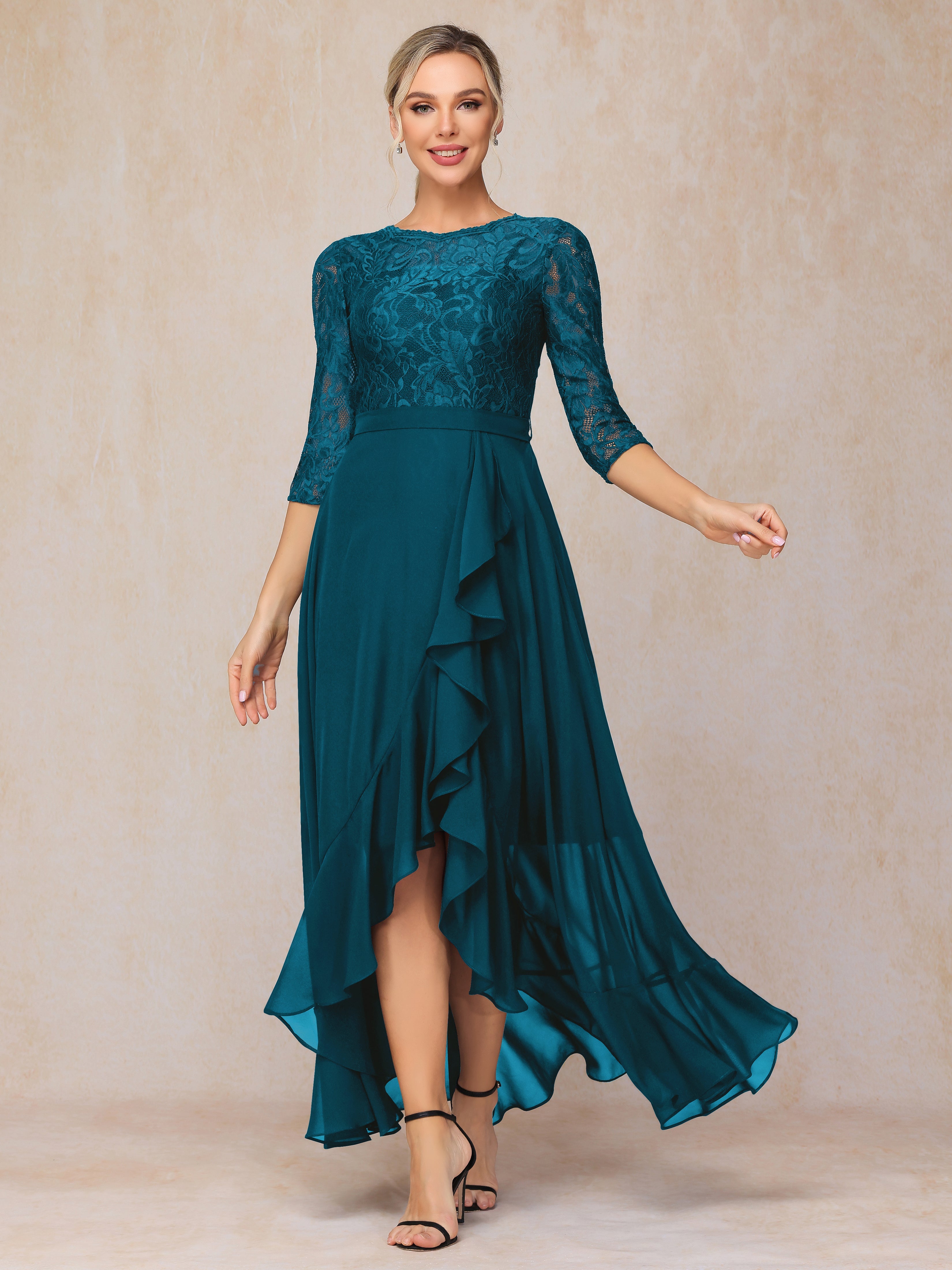 Ankle Length Short Sleeves Chiffon Lace Mother Of The Groom Dress