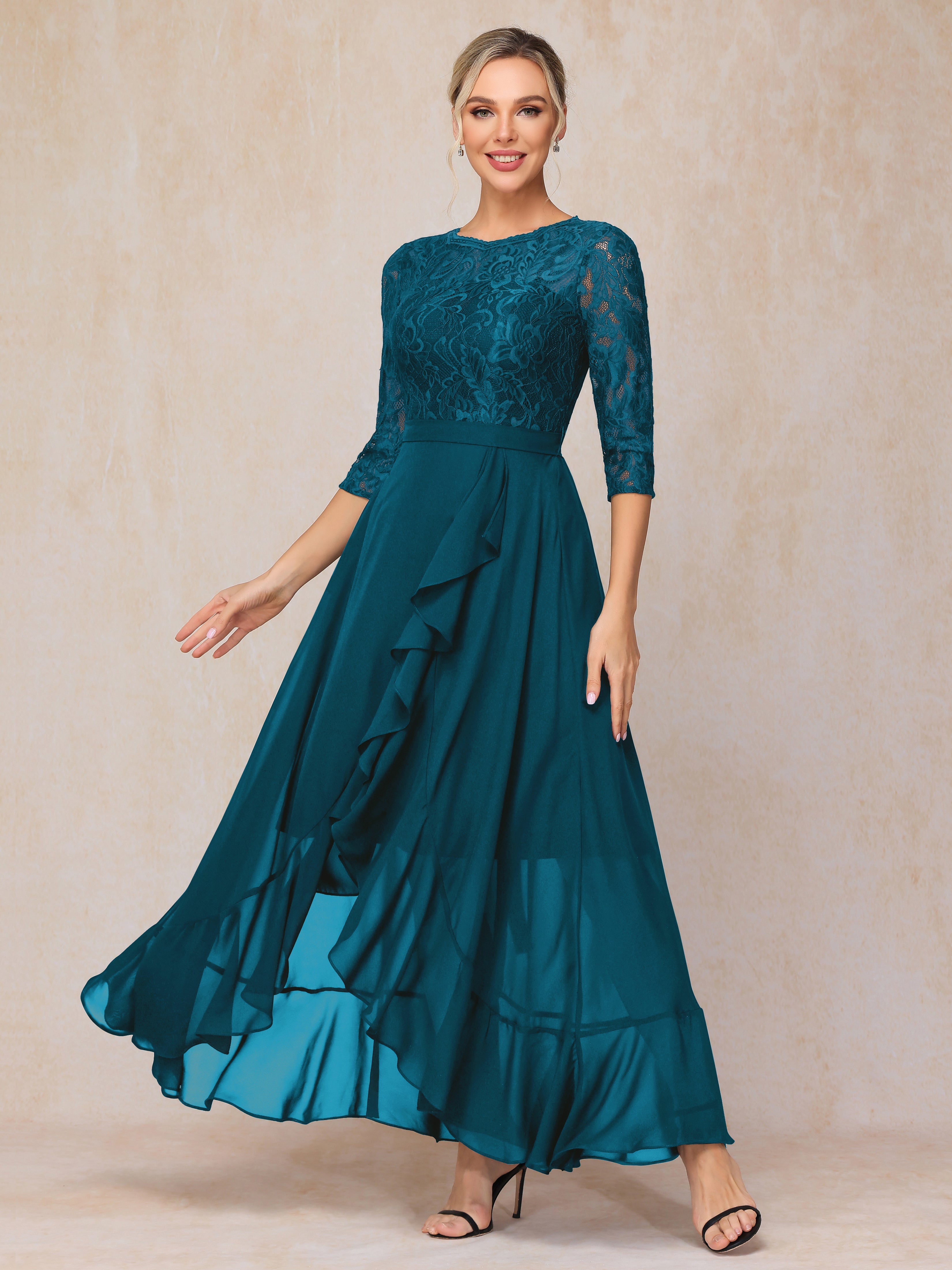 Ankle Length Short Sleeves Chiffon Lace Mother Of The Groom Dress