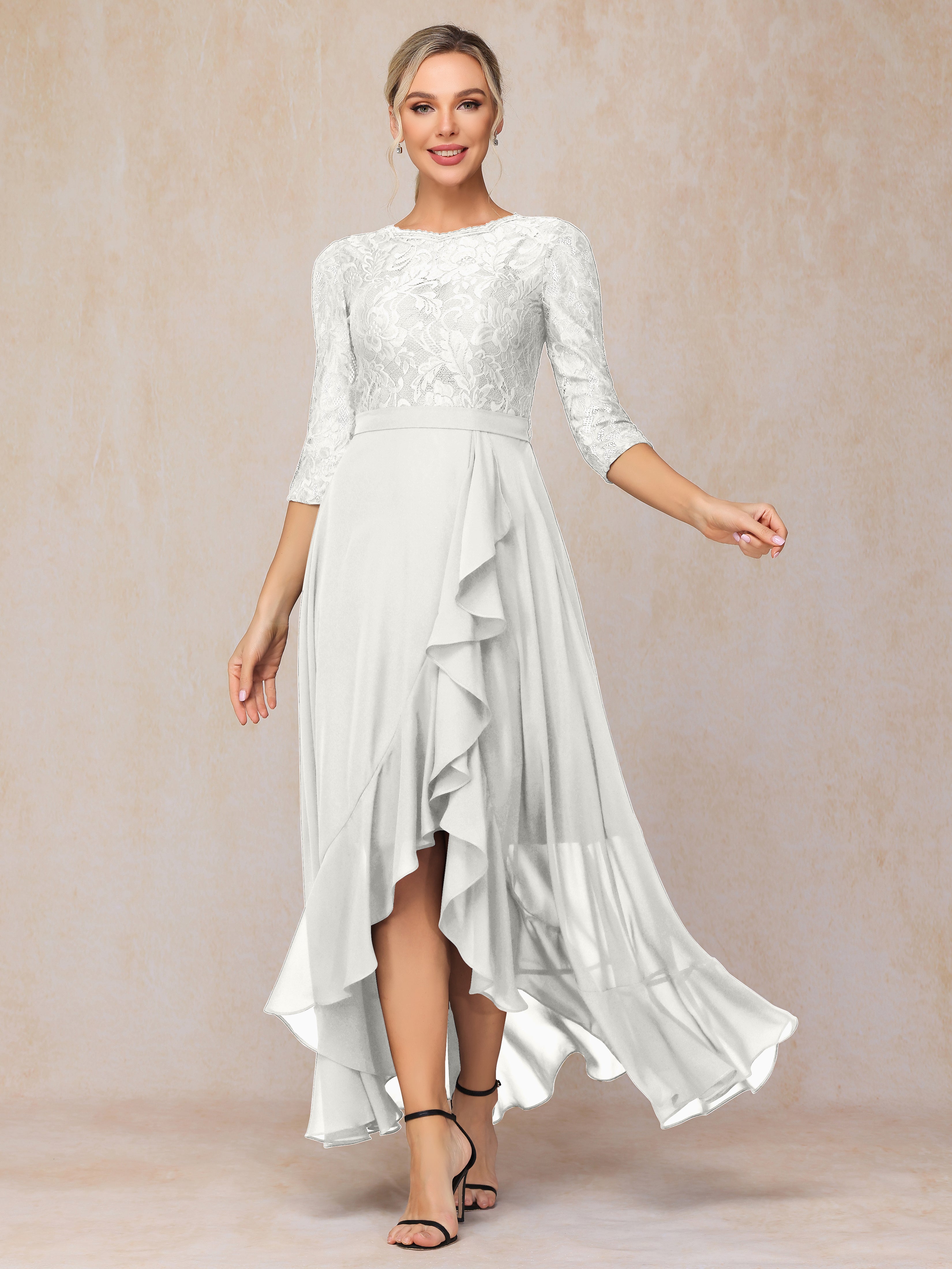 Ankle Length Short Sleeves Chiffon Lace Mother Of The Groom Dress