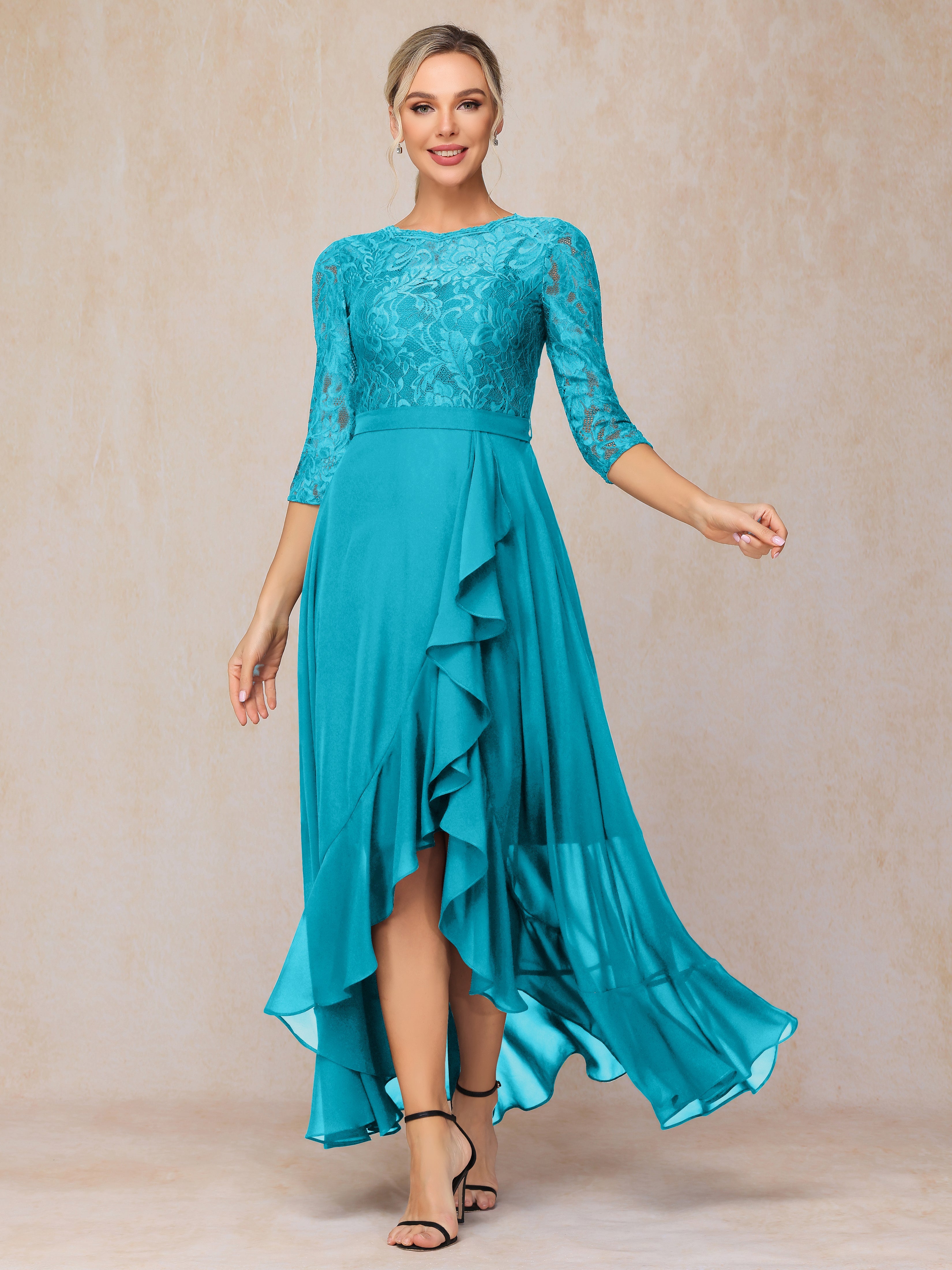 Ankle Length Short Sleeves Chiffon Lace Mother Of The Groom Dress