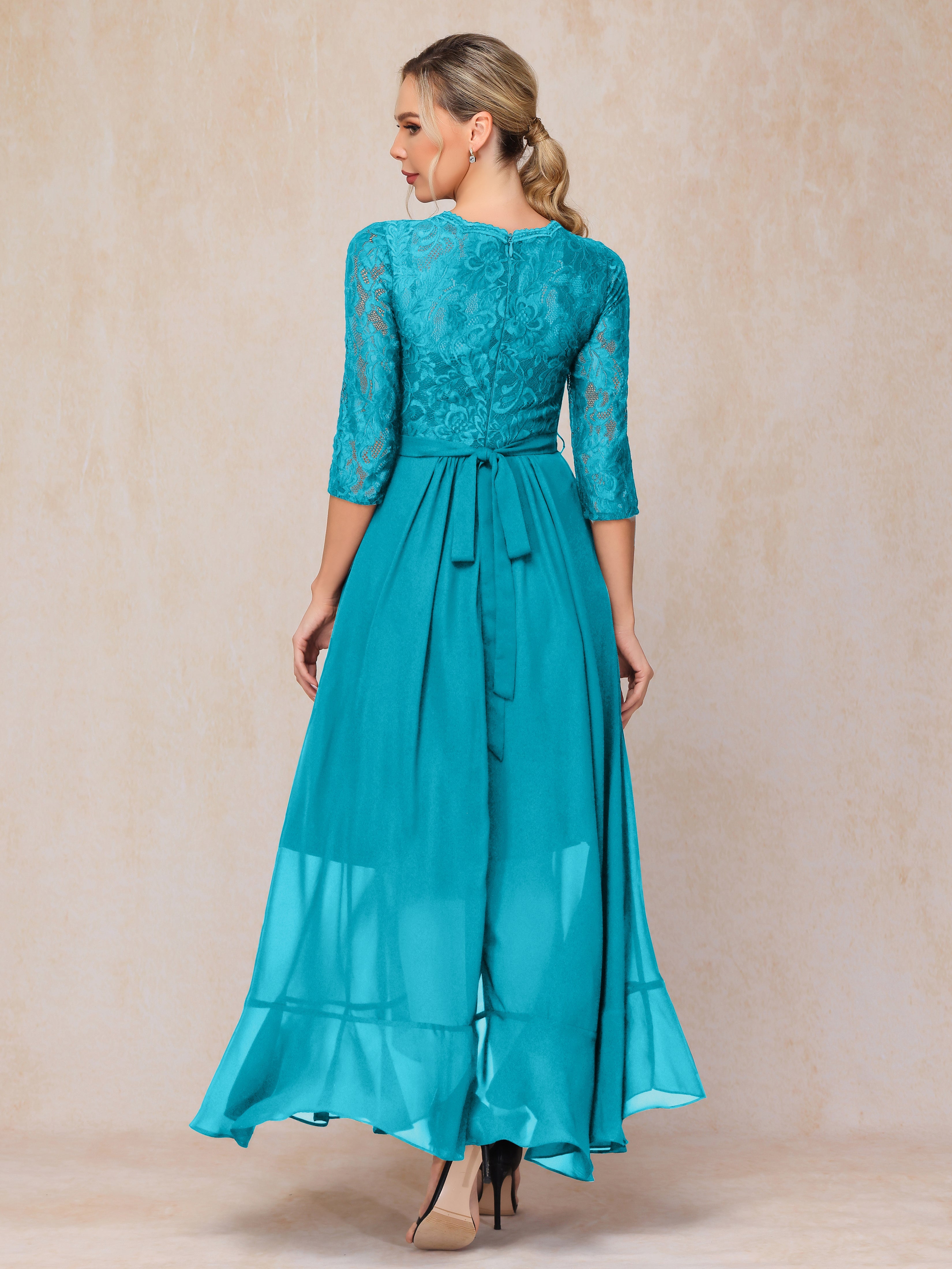 Ankle Length Short Sleeves Chiffon Lace Mother Of The Groom Dress