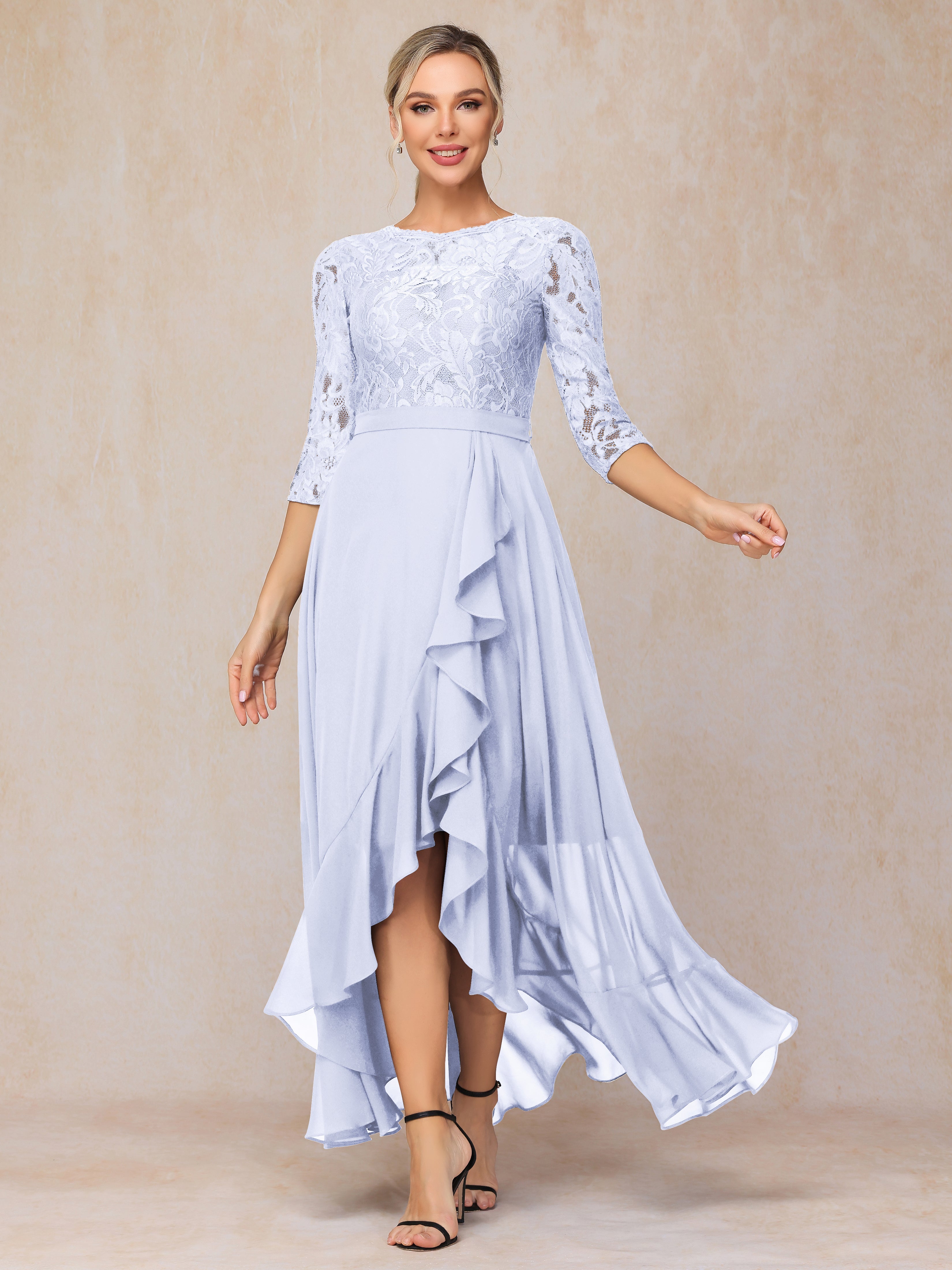 Ankle Length Short Sleeves Chiffon Lace Mother Of The Groom Dress