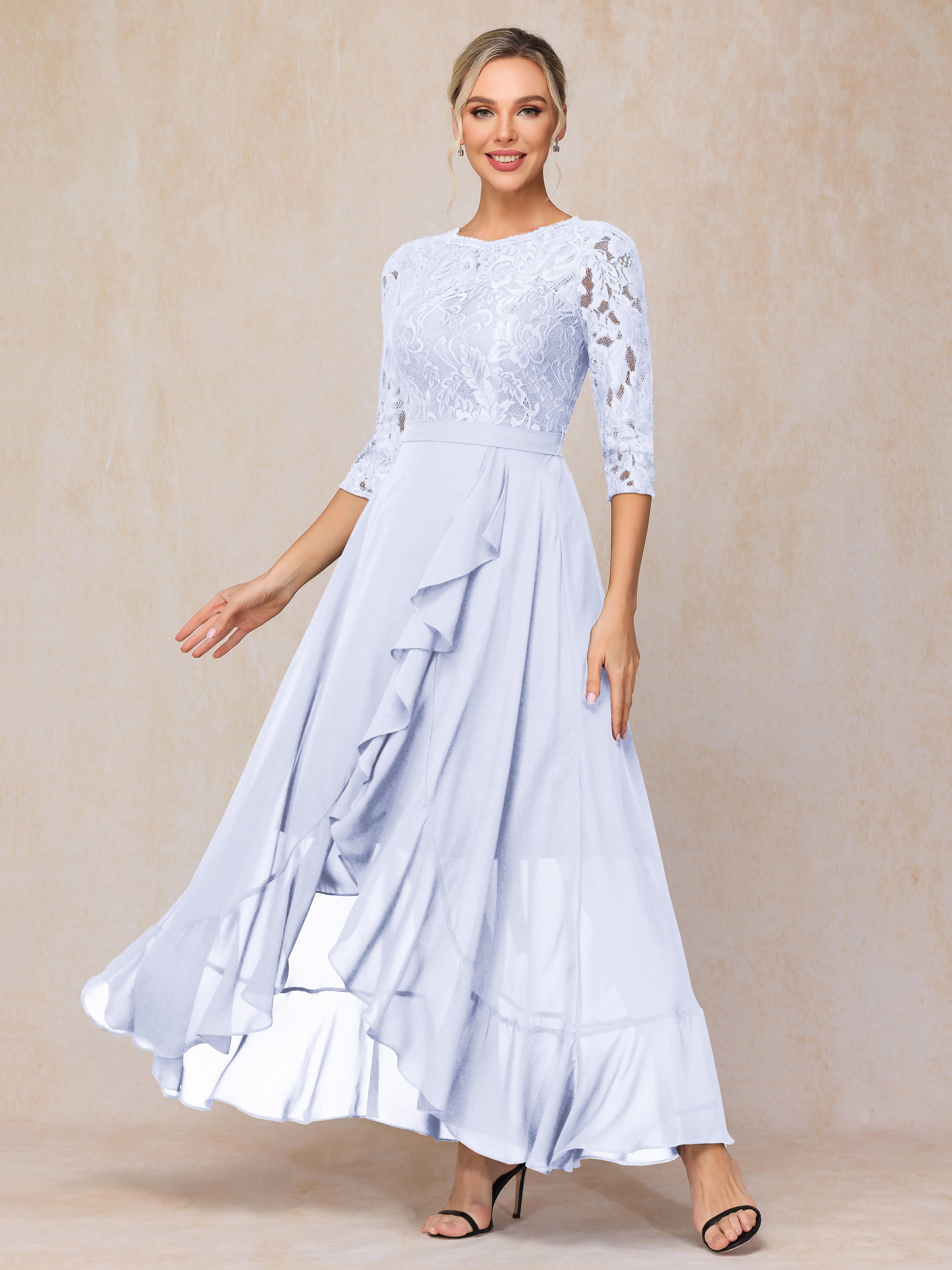 Ankle Length Short Sleeves Chiffon Lace Mother Of The Groom Dress