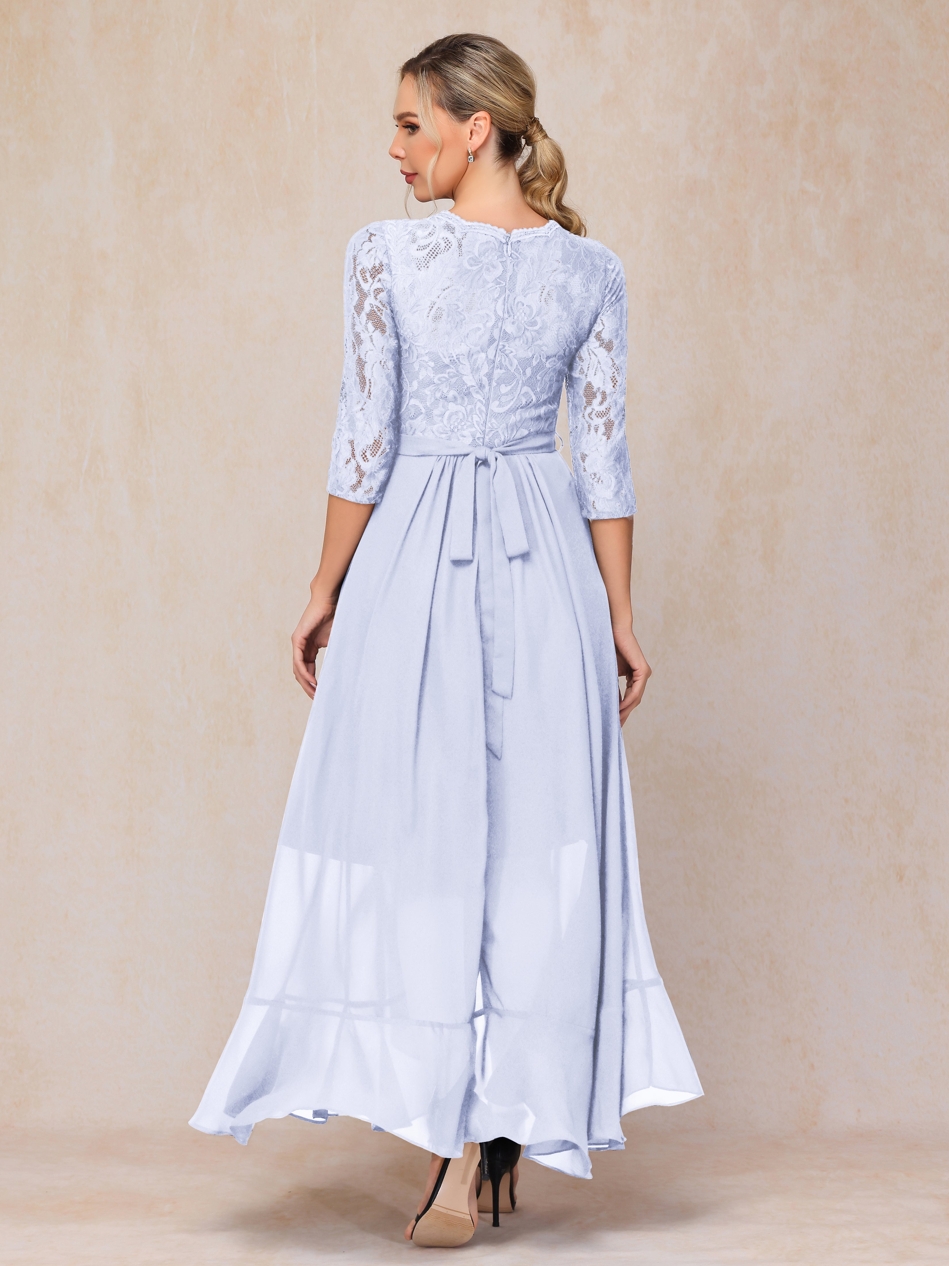 Ankle Length Short Sleeves Chiffon Lace Mother Of The Groom Dress