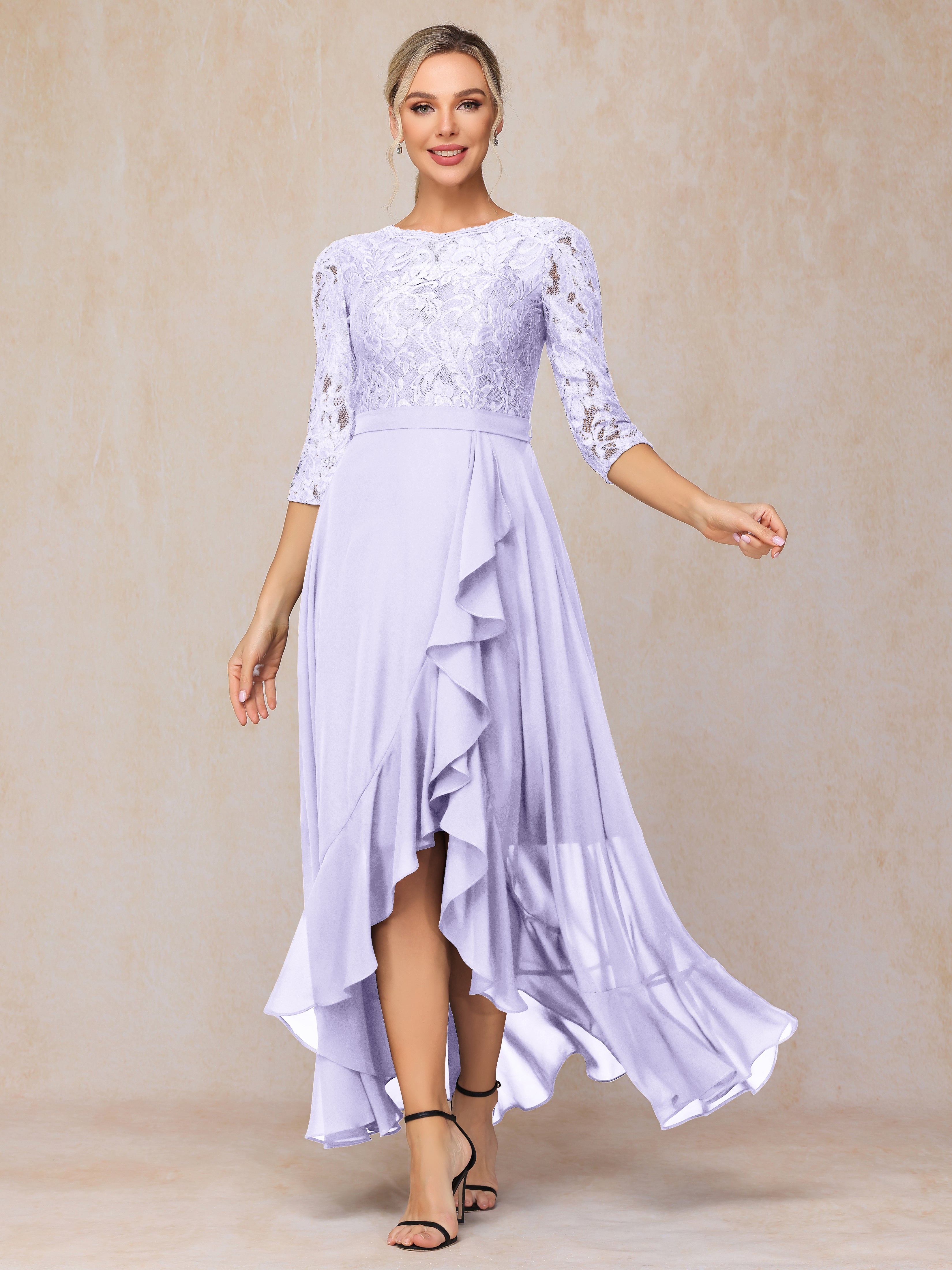 Ankle Length Short Sleeves Chiffon Lace Mother Of The Groom Dress