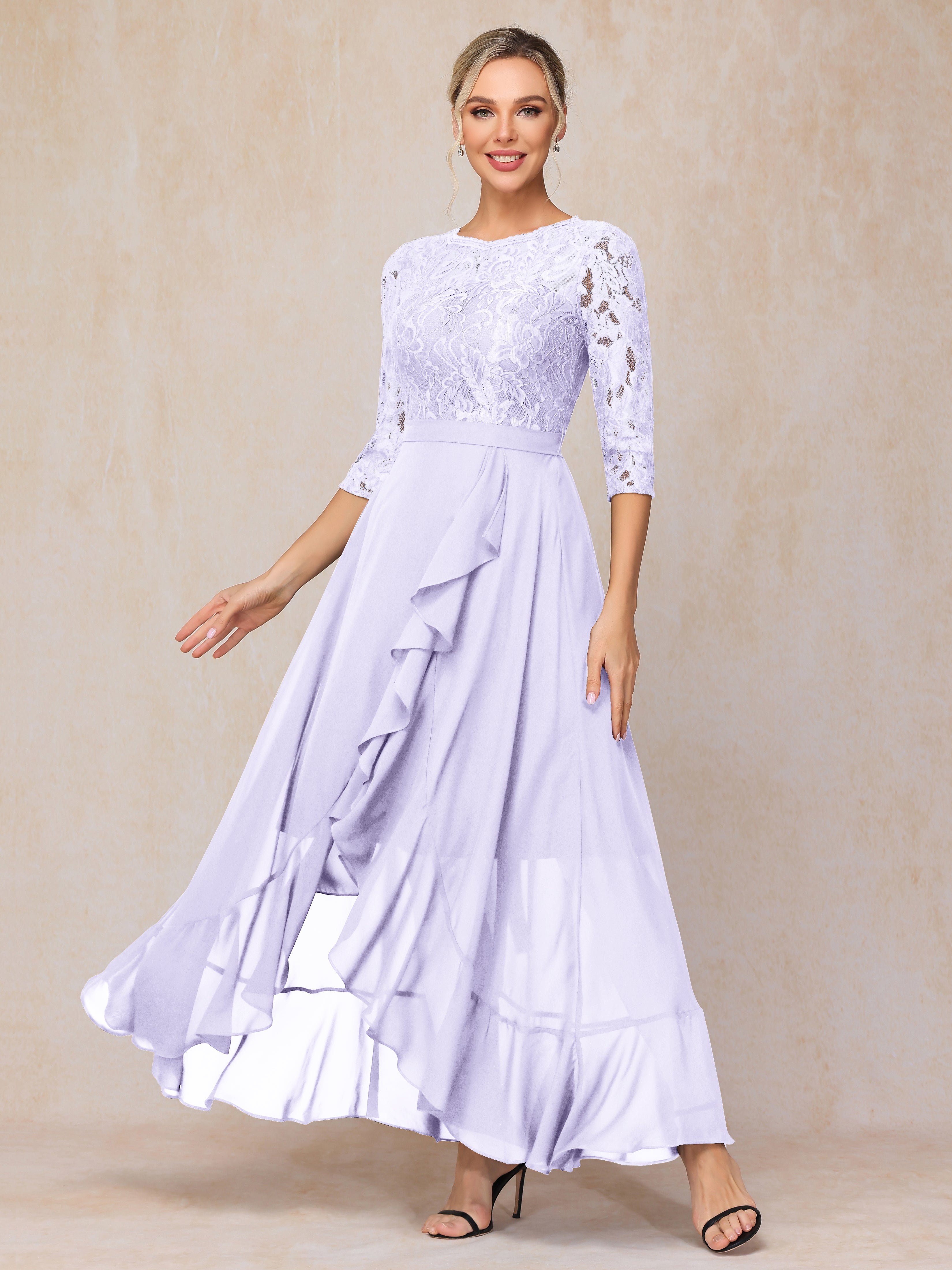 Ankle Length Short Sleeves Chiffon Lace Mother Of The Groom Dress