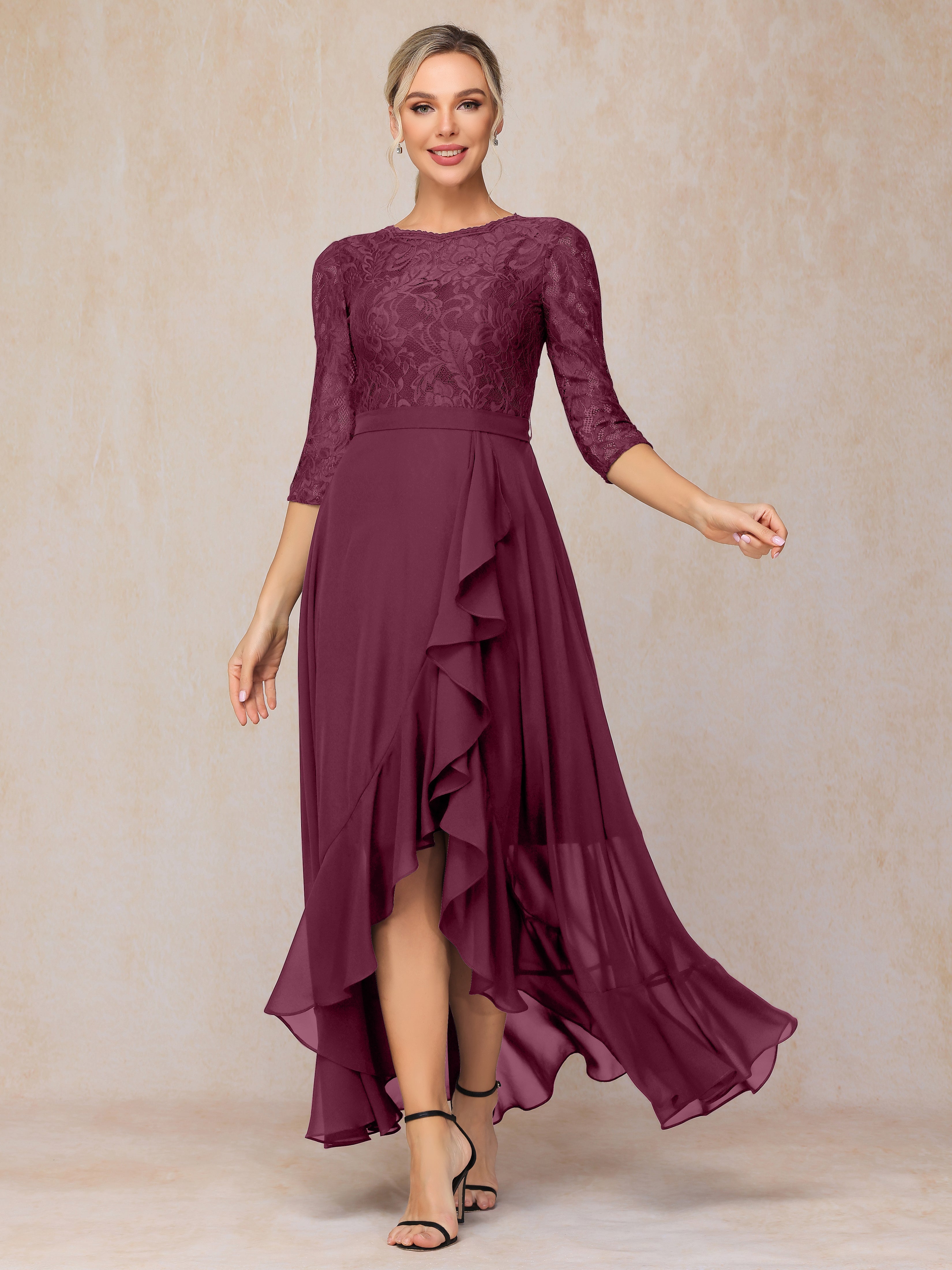 Ankle Length Short Sleeves Chiffon Lace Mother Of The Groom Dress