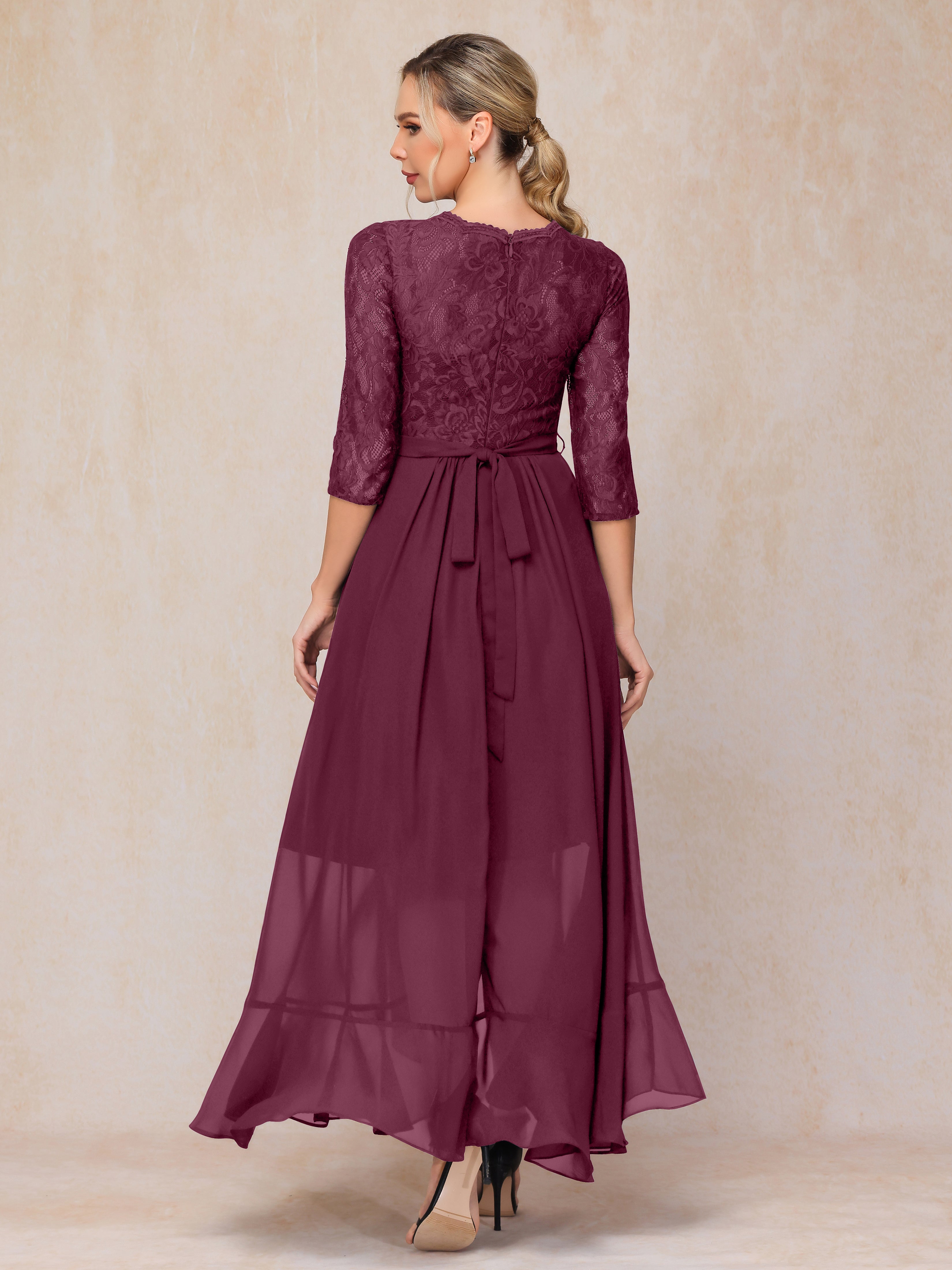 Ankle Length Short Sleeves Chiffon Lace Mother Of The Groom Dress