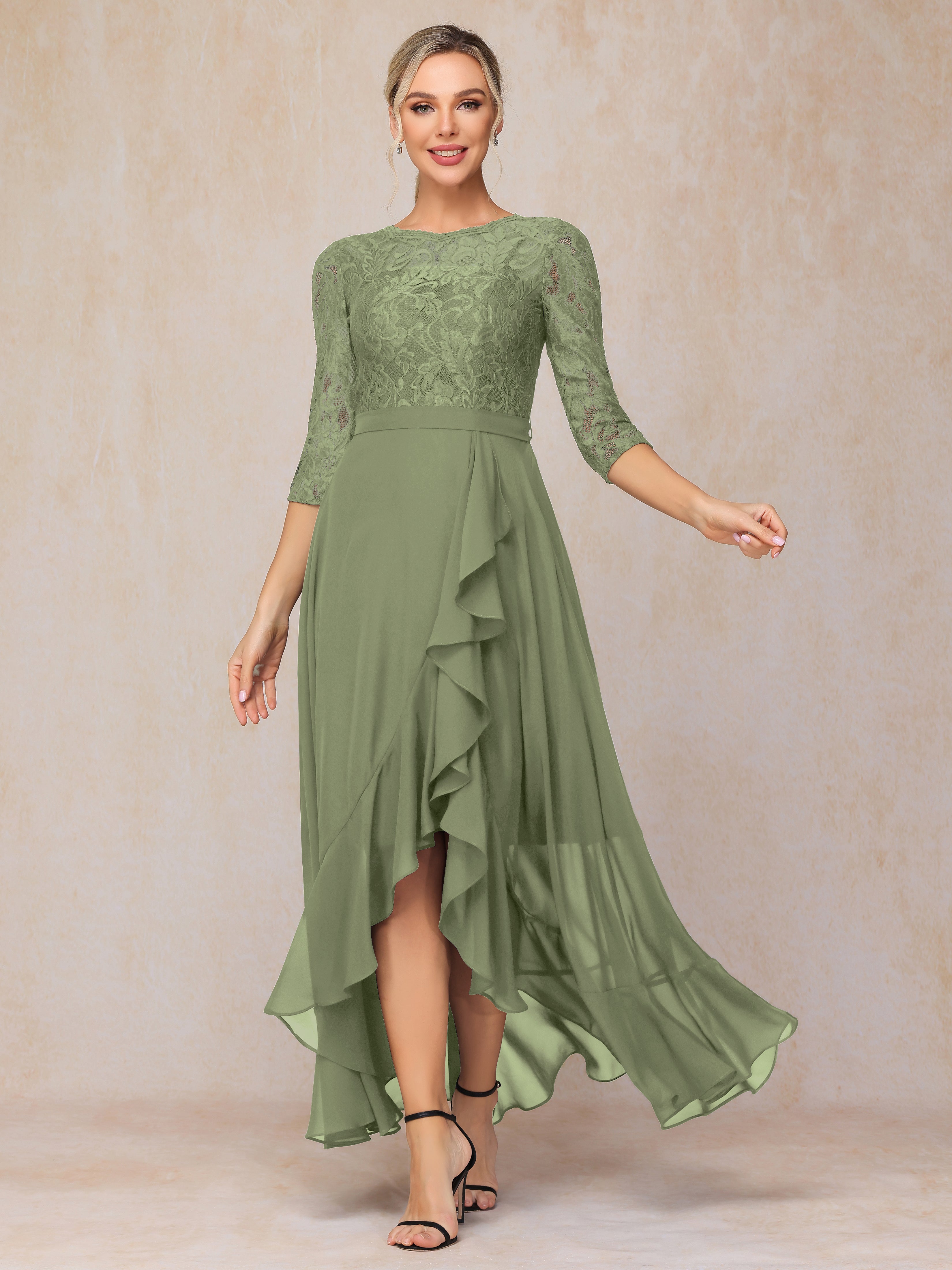 Ankle Length Short Sleeves Chiffon Lace Mother Of The Groom Dress