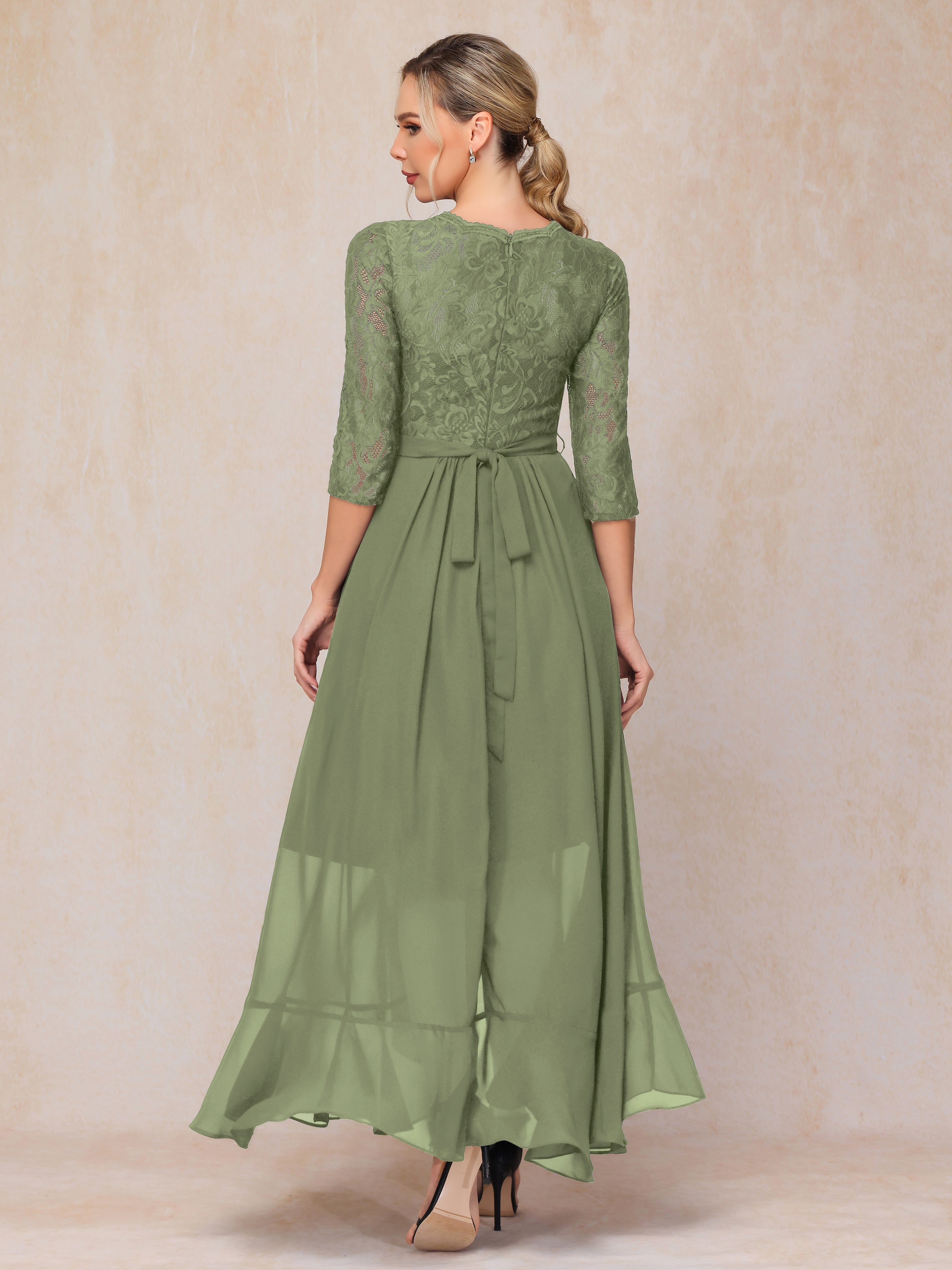 Ankle Length Short Sleeves Chiffon Lace Mother Of The Groom Dress