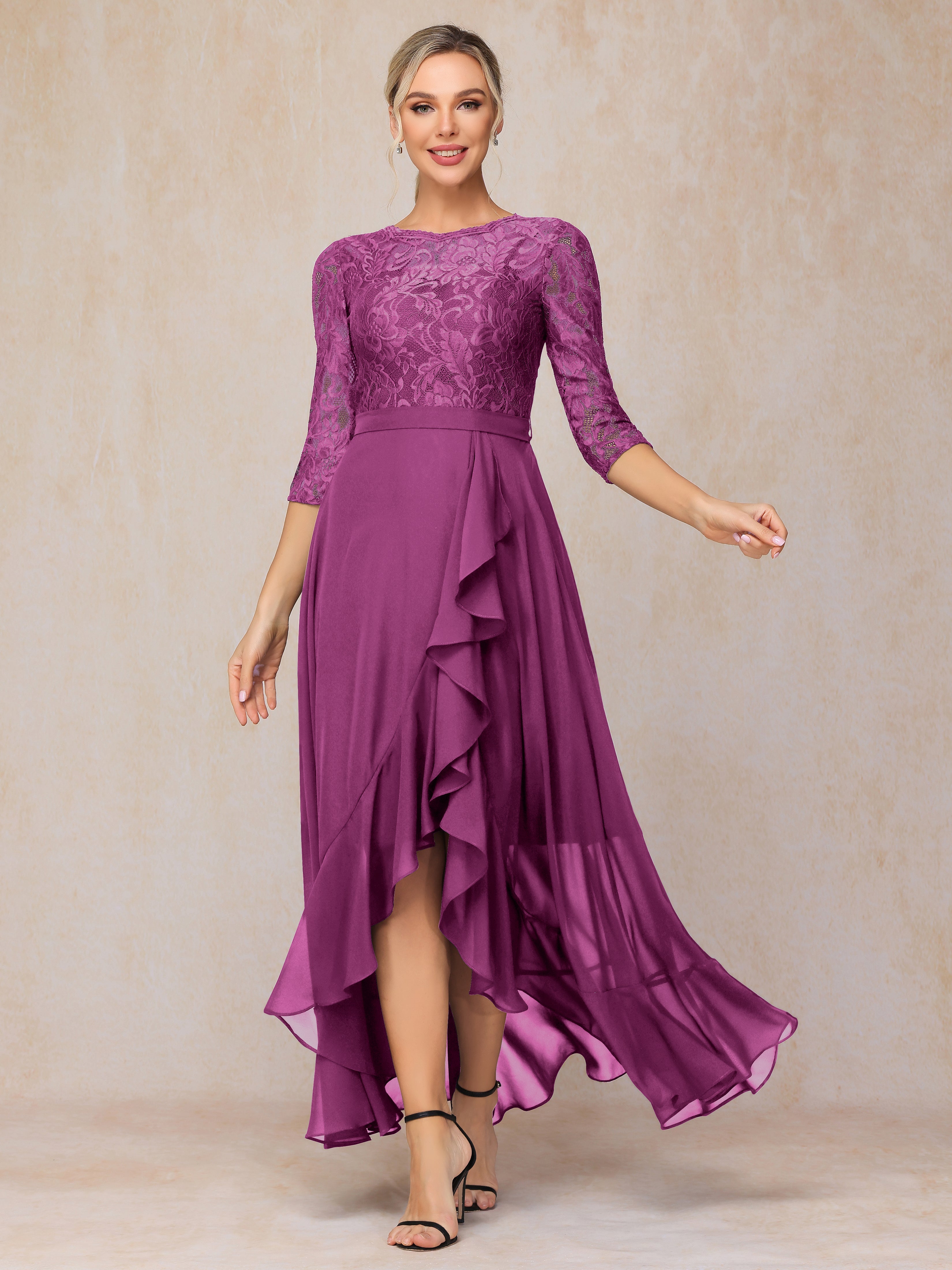 Ankle Length Short Sleeves Chiffon Lace Mother Of The Groom Dress