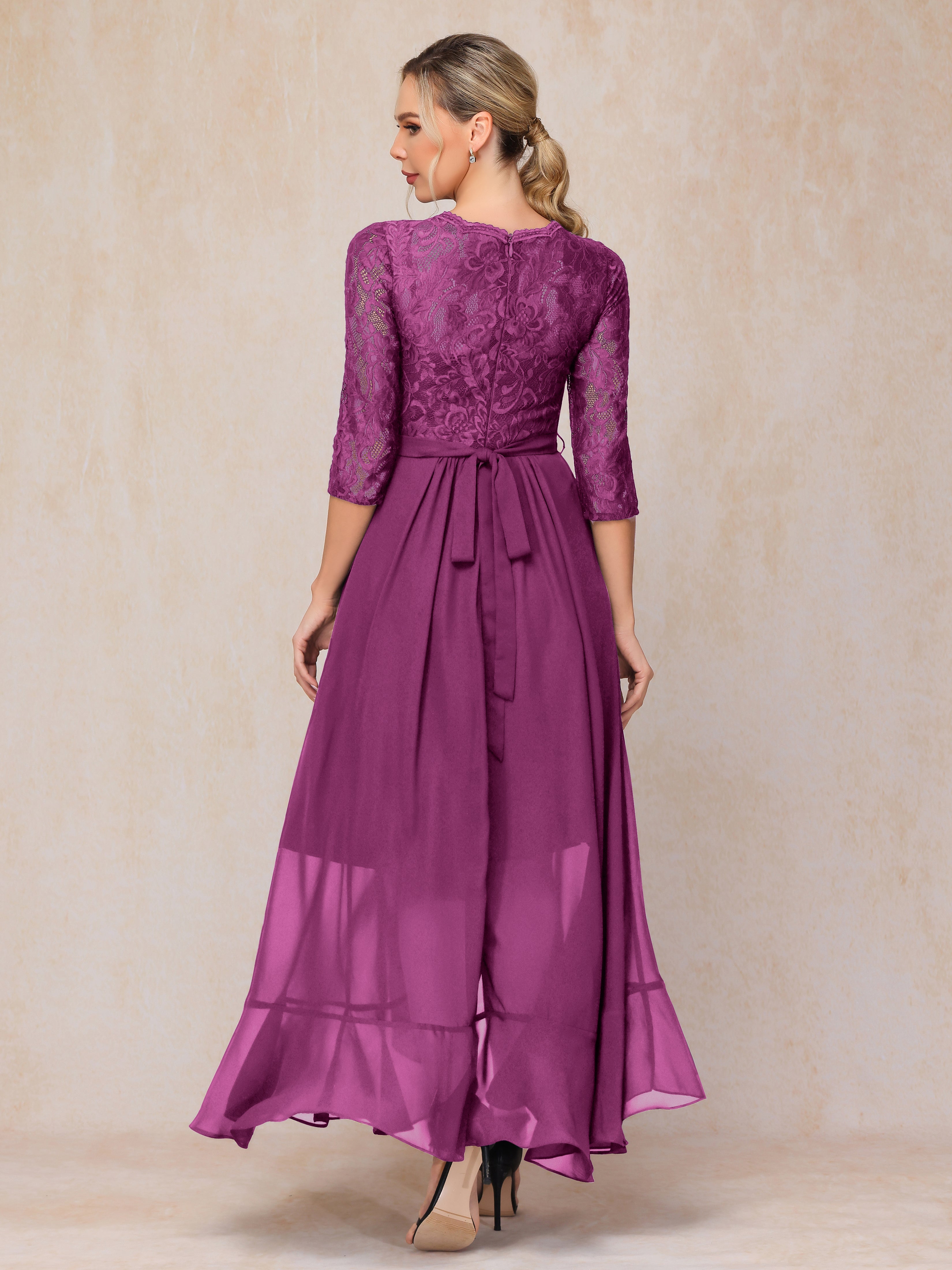 Ankle Length Short Sleeves Chiffon Lace Mother Of The Groom Dress
