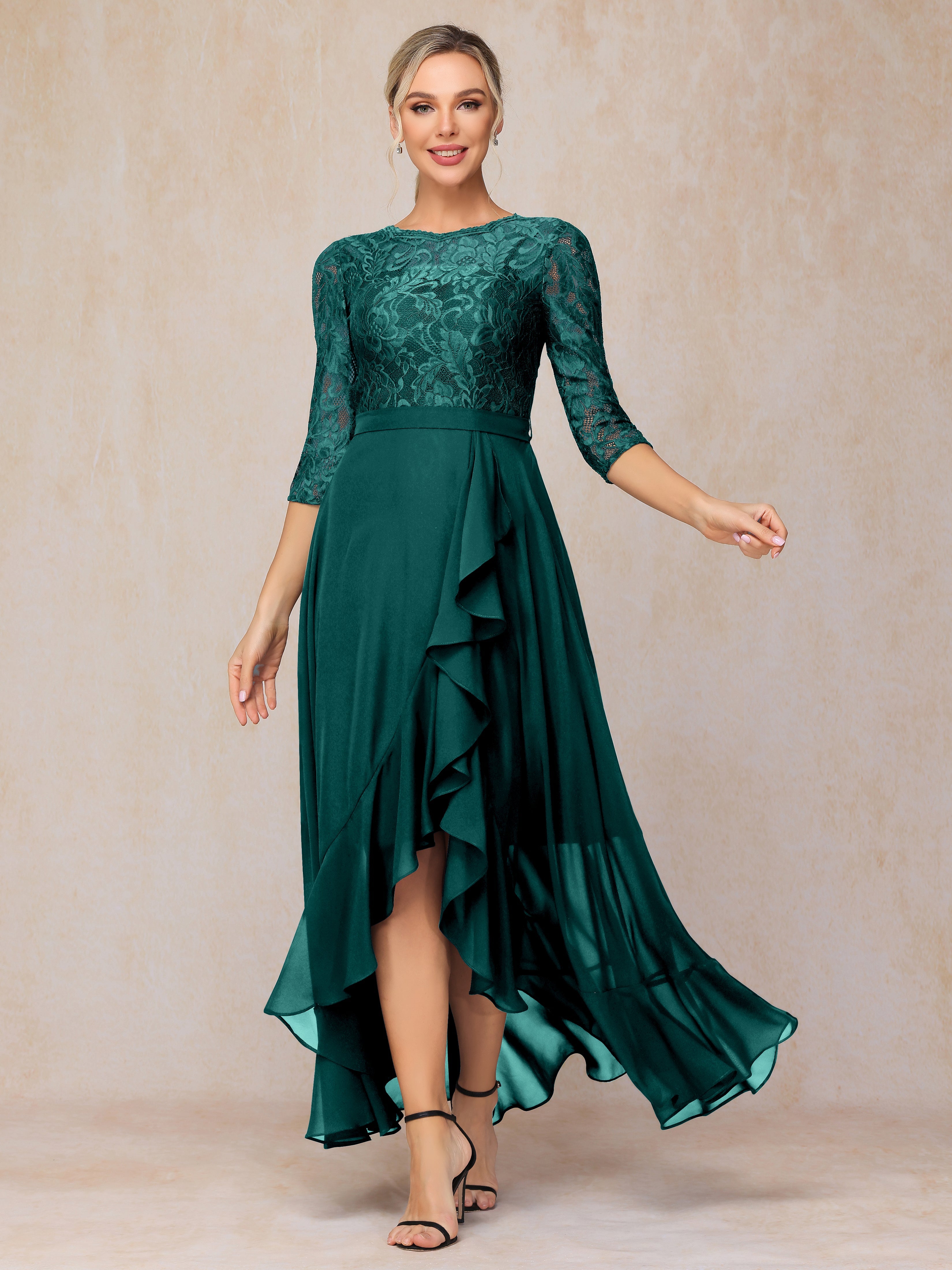 Ankle Length Short Sleeves Chiffon Lace Mother Of The Groom Dress
