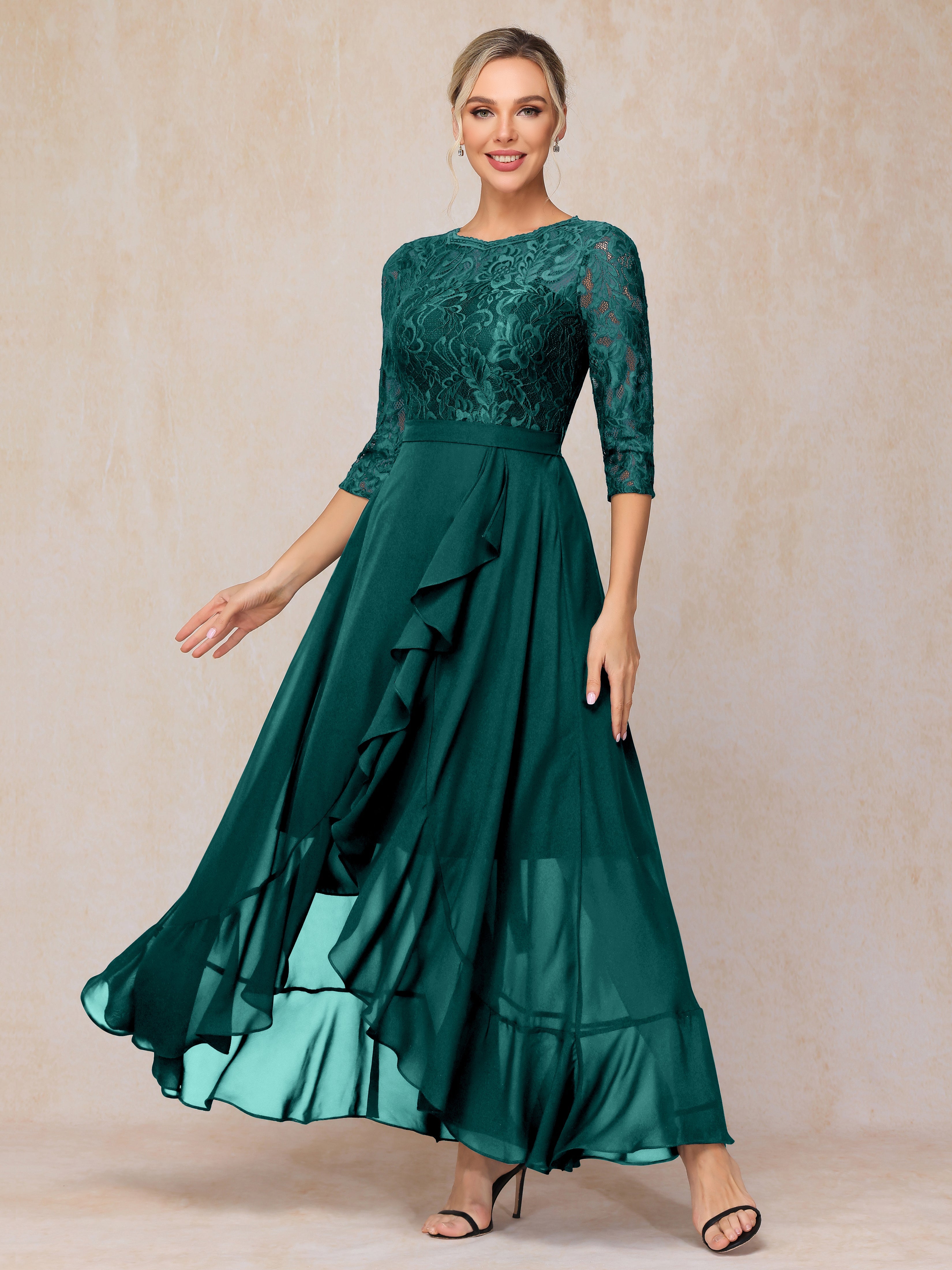 Ankle Length Short Sleeves Chiffon Lace Mother Of The Groom Dress