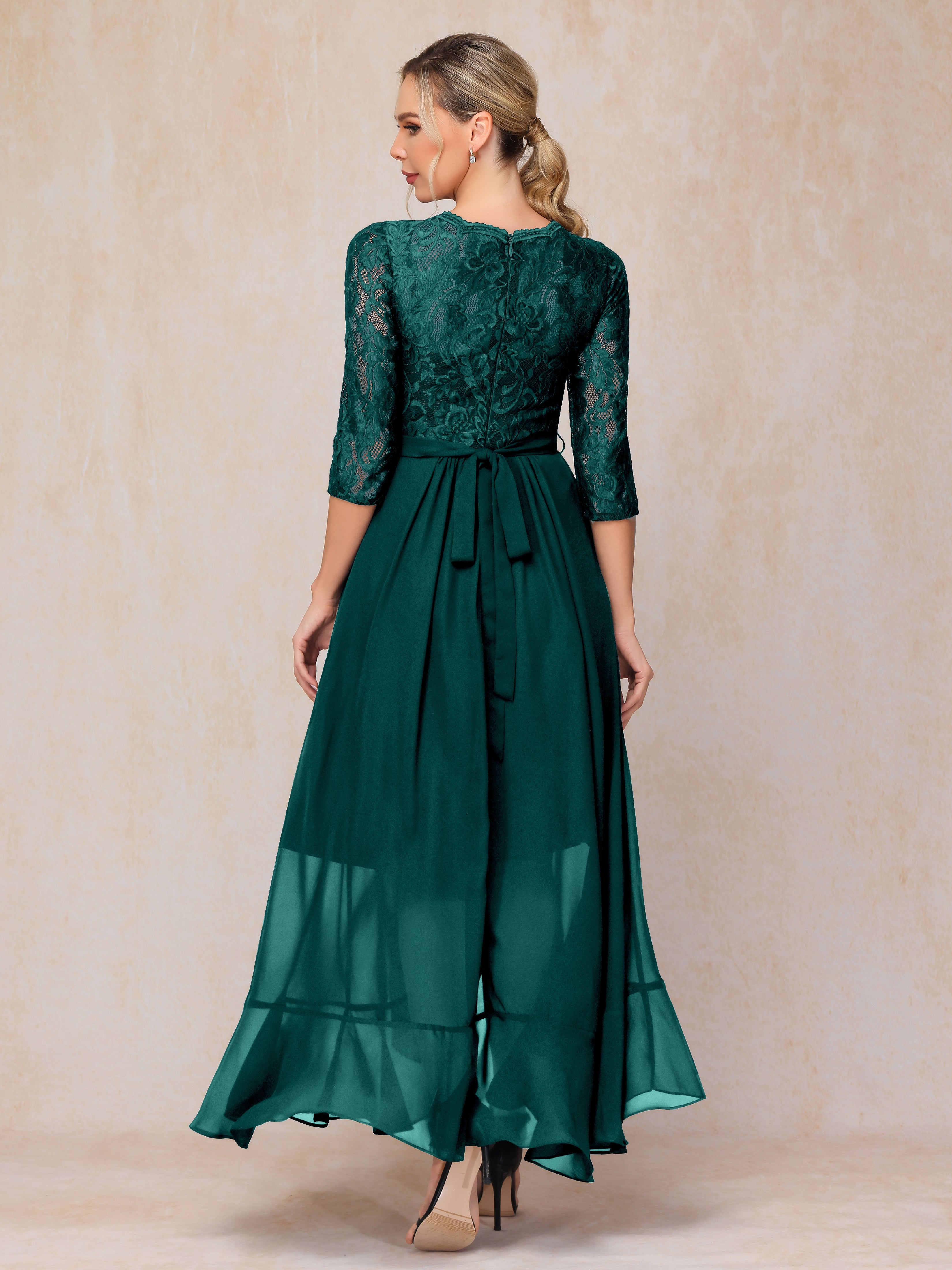 Ankle Length Short Sleeves Chiffon Lace Mother Of The Groom Dress