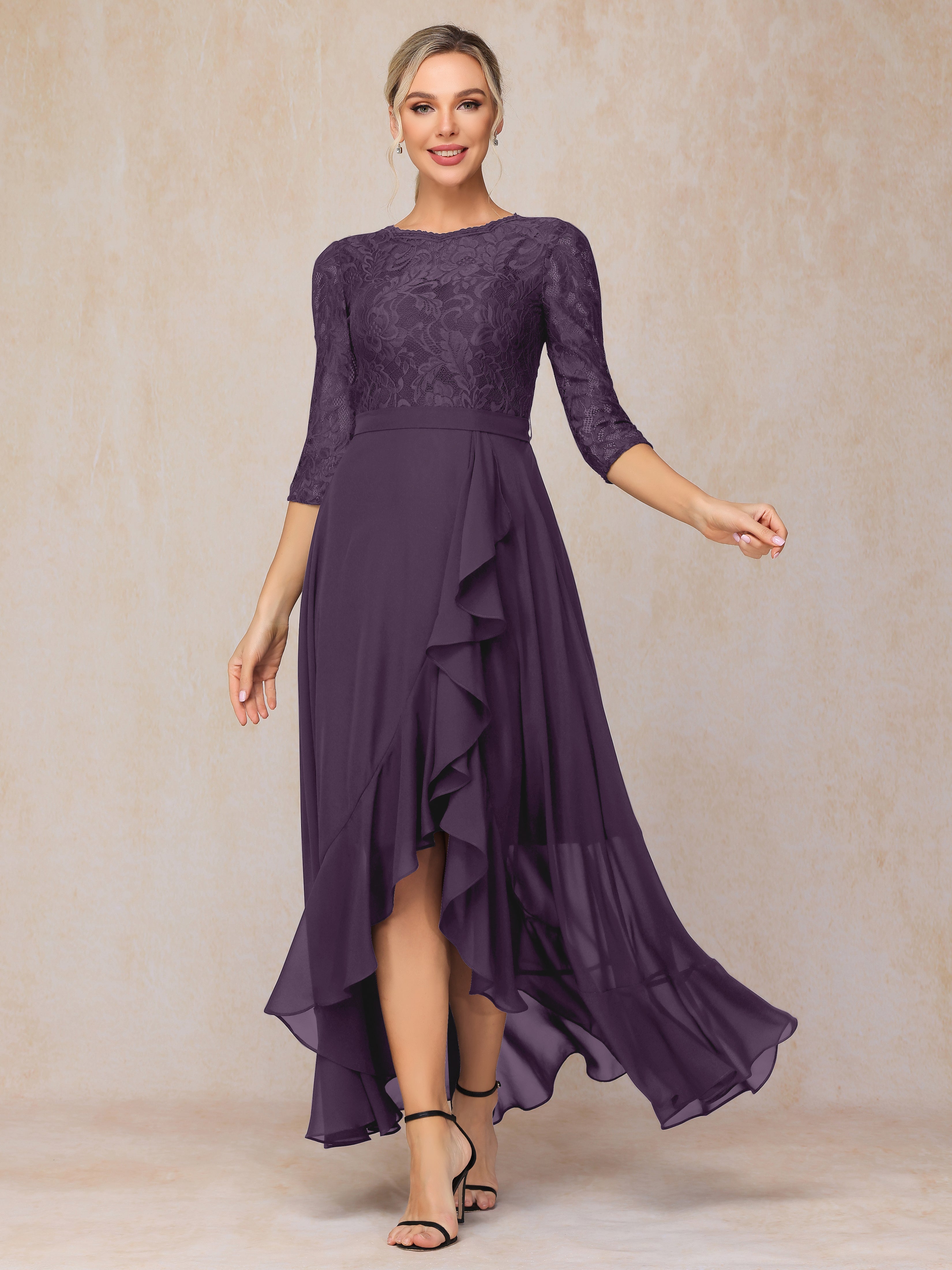 Ankle Length Short Sleeves Chiffon Lace Mother Of The Groom Dress
