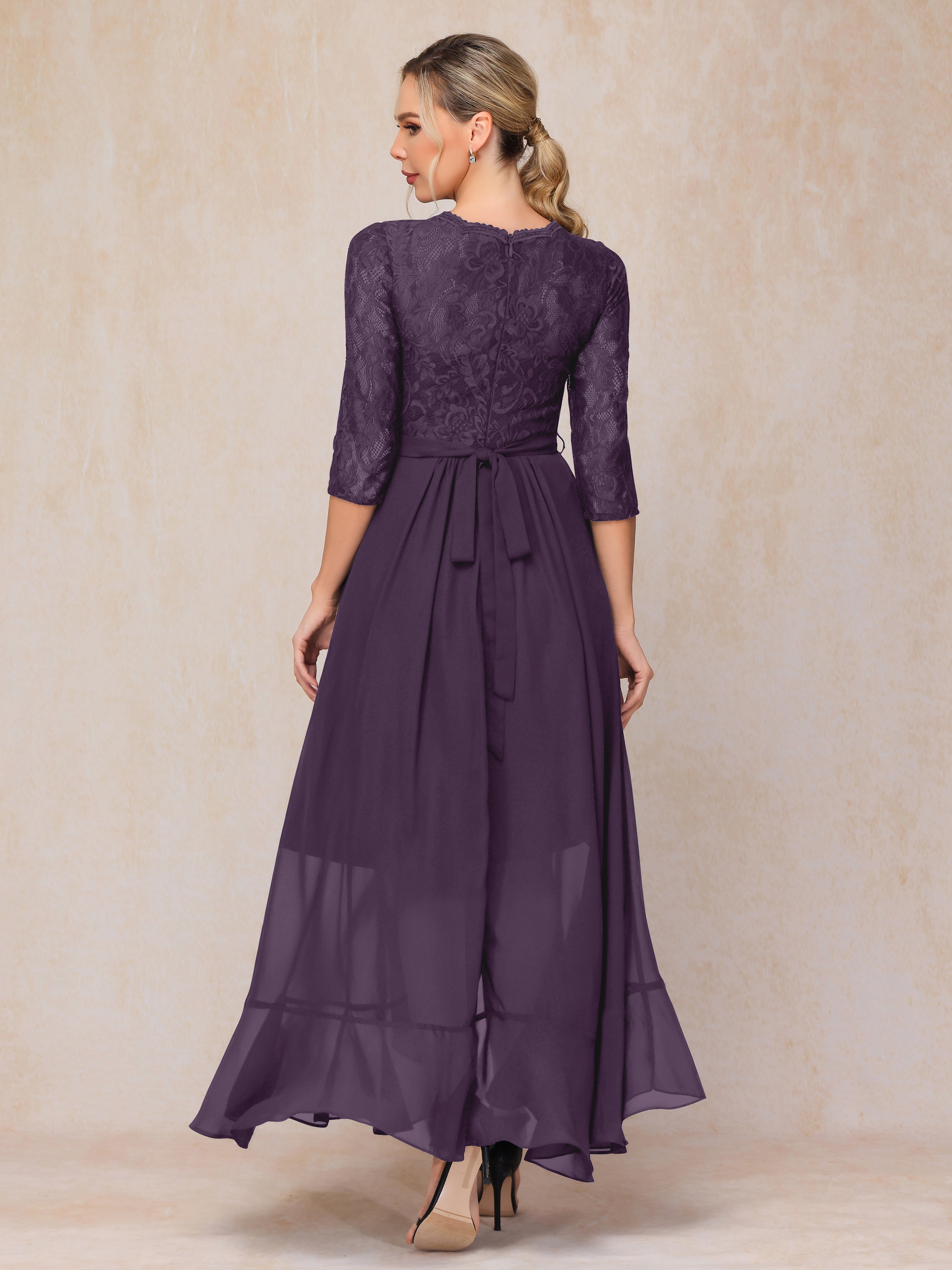 Ankle Length Short Sleeves Chiffon Lace Mother Of The Groom Dress