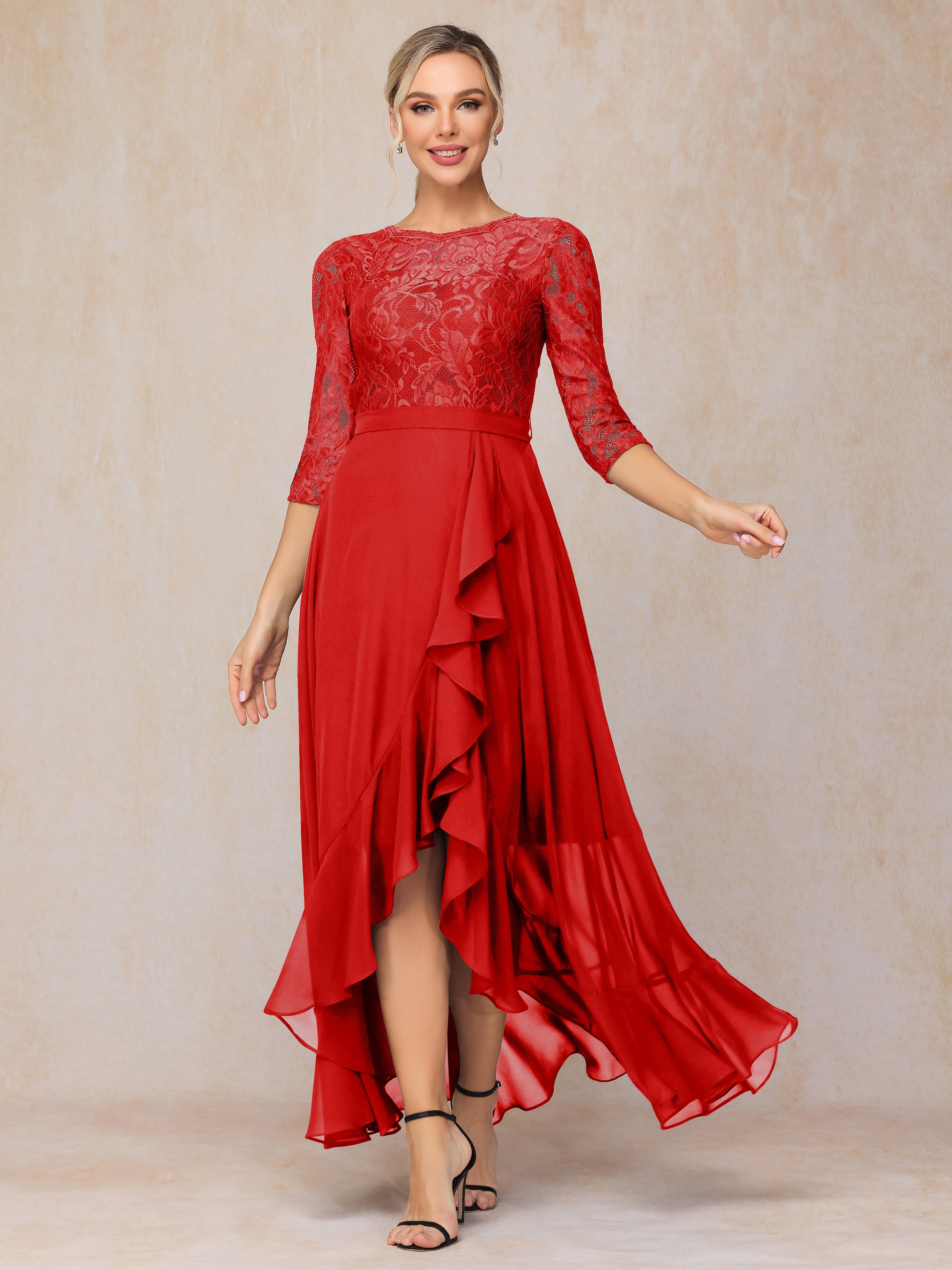 Ankle Length Short Sleeves Chiffon Lace Mother Of The Groom Dress