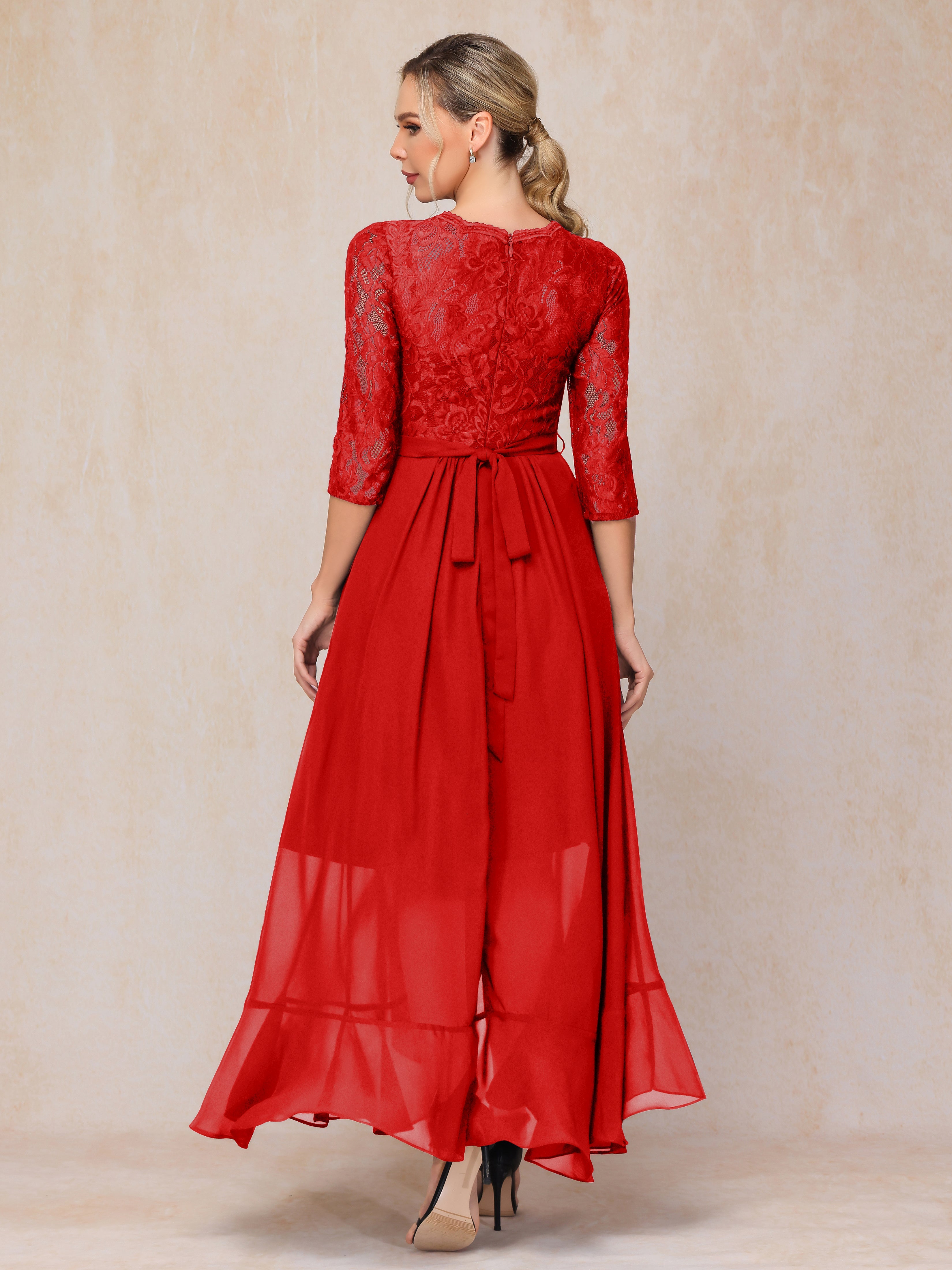 Ankle Length Short Sleeves Chiffon Lace Mother Of The Groom Dress