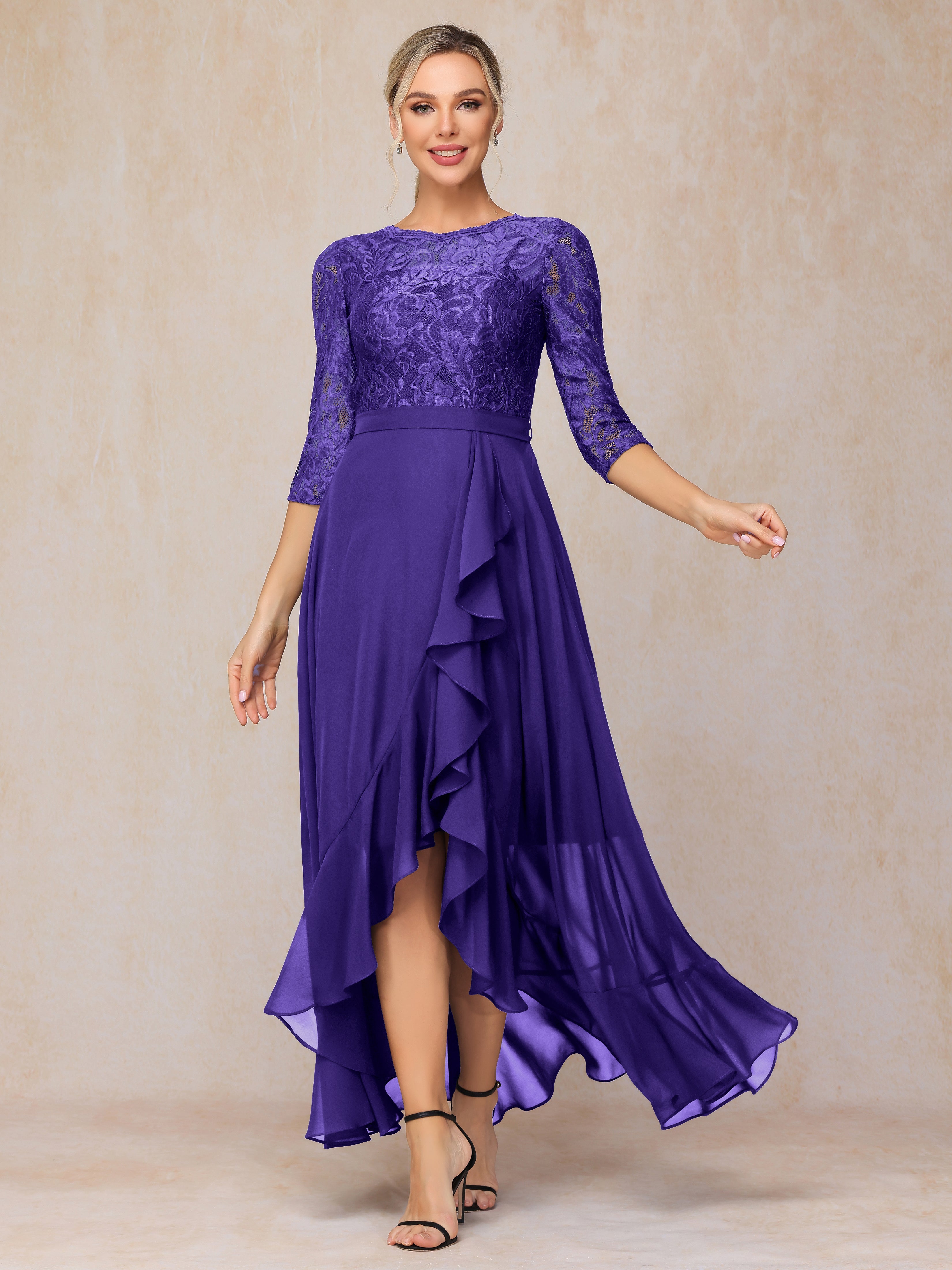 Ankle Length Short Sleeves Chiffon Lace Mother Of The Groom Dress