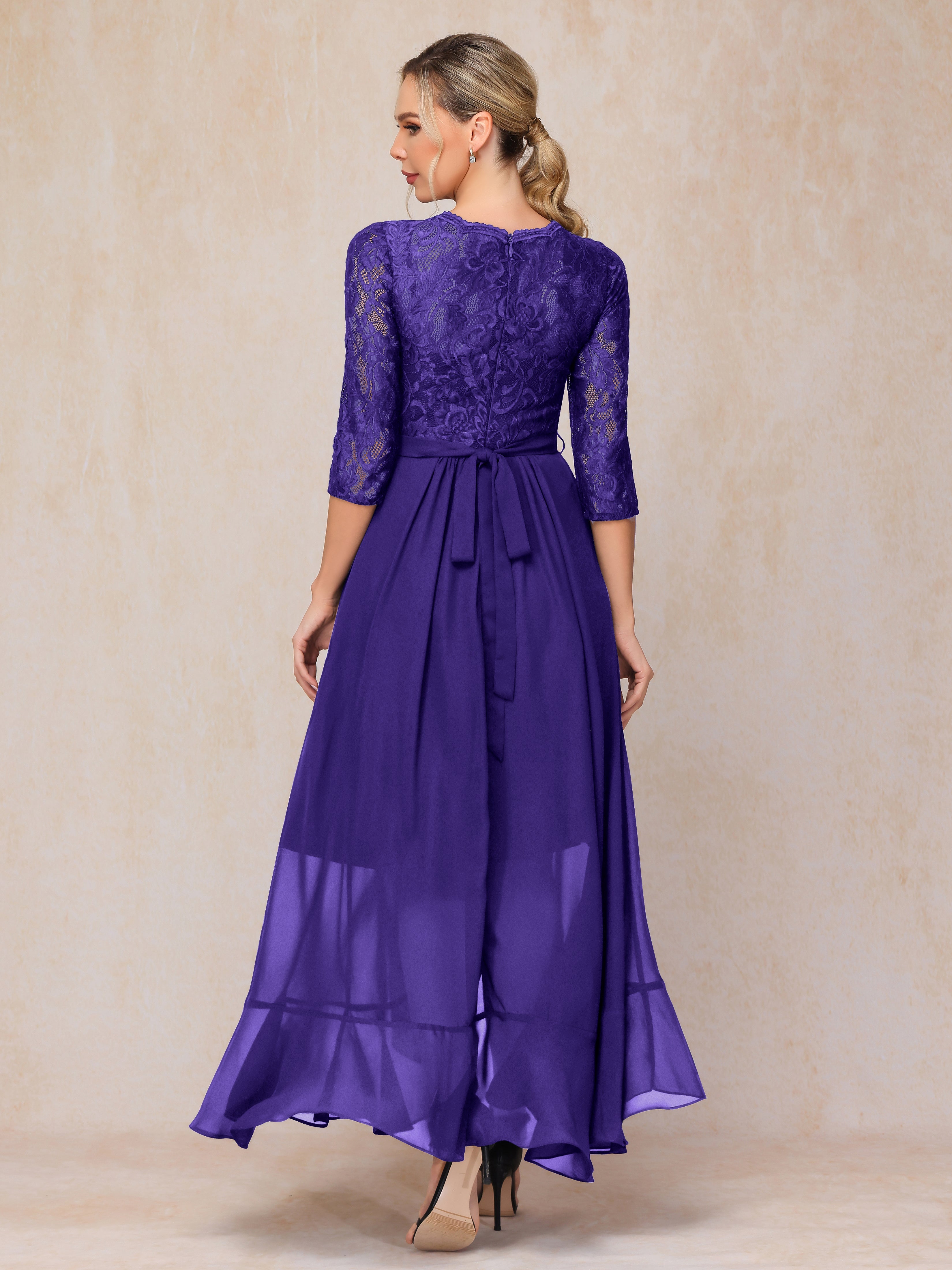 Ankle Length Short Sleeves Chiffon Lace Mother Of The Groom Dress