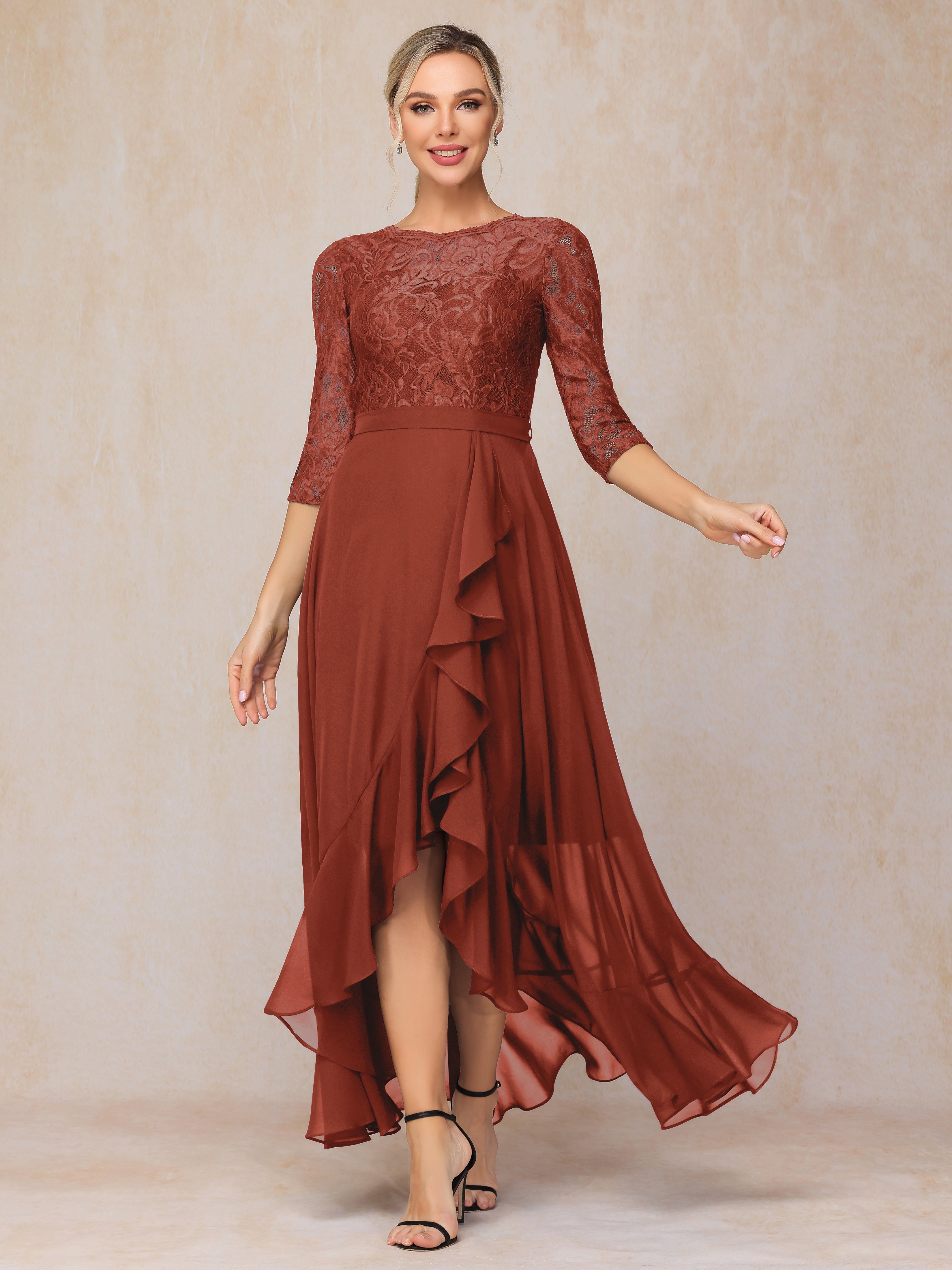 Ankle Length Short Sleeves Chiffon Lace Mother Of The Groom Dress