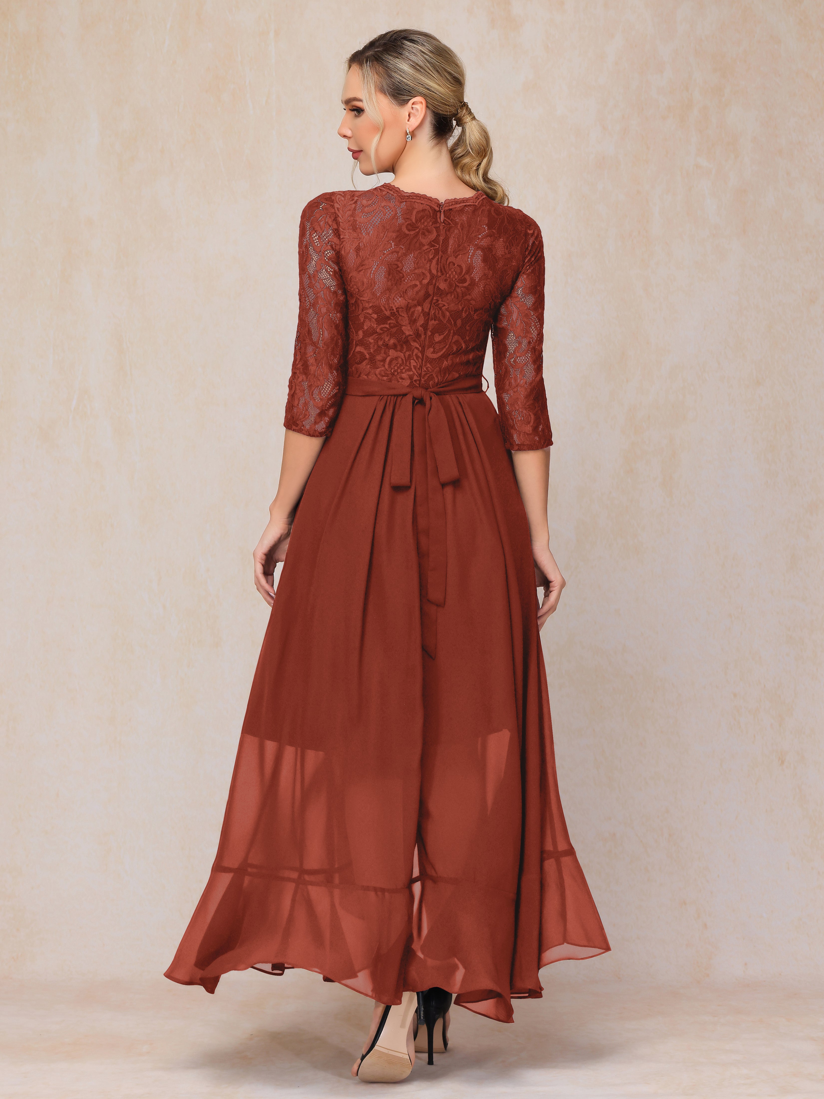 Ankle Length Short Sleeves Chiffon Lace Mother Of The Groom Dress
