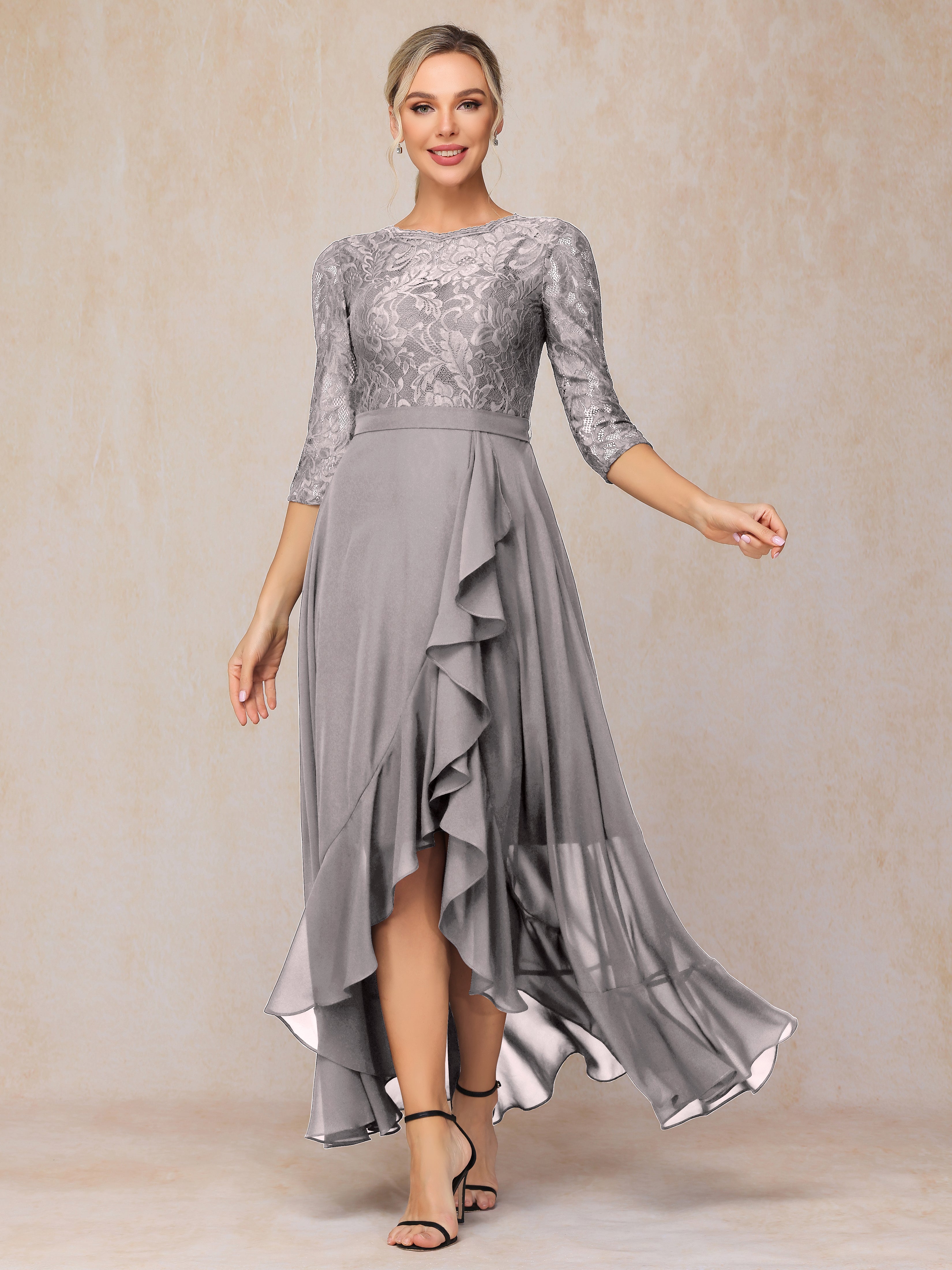 Ankle Length Short Sleeves Chiffon Lace Mother Of The Groom Dress