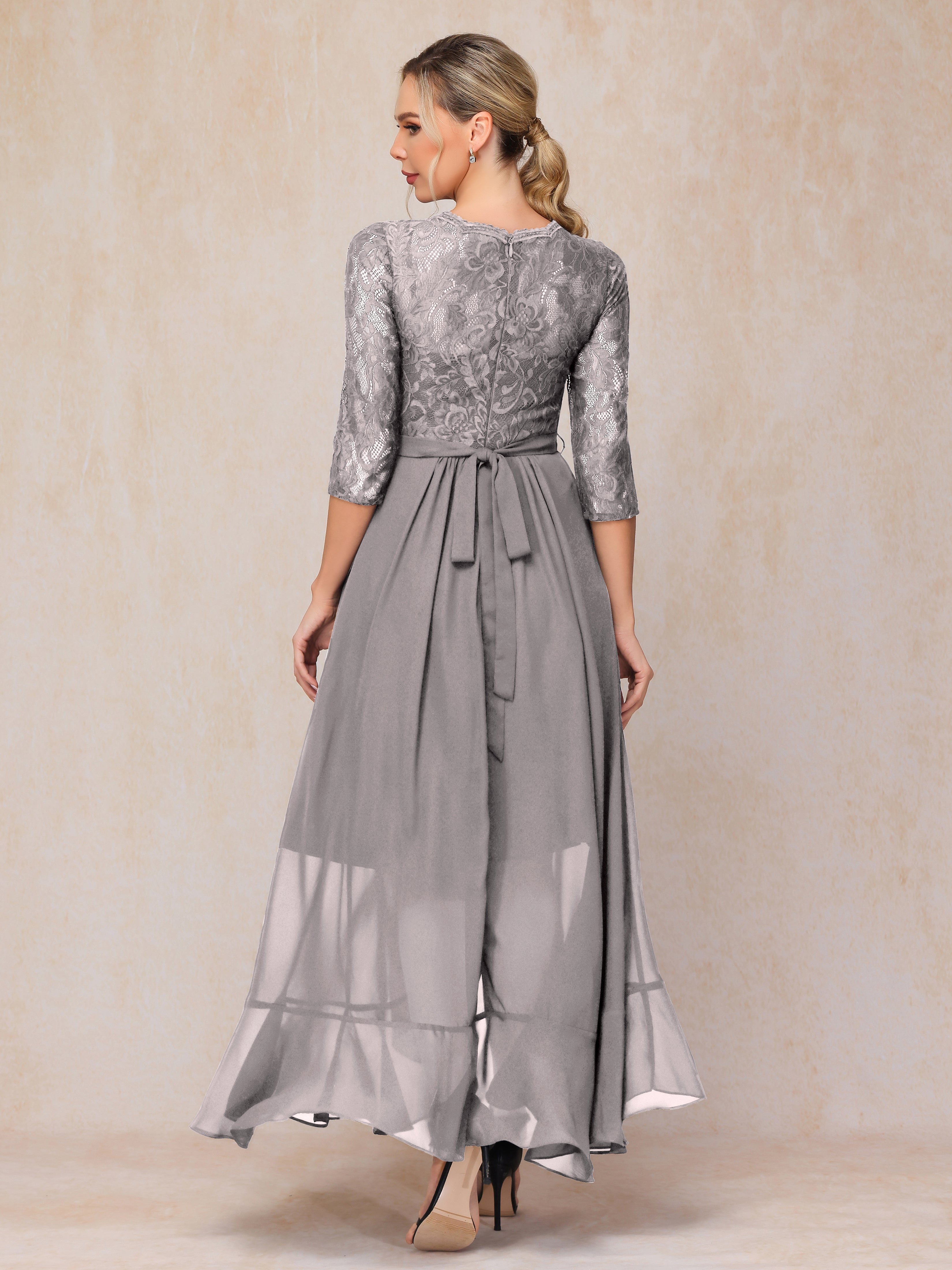 Ankle Length Short Sleeves Chiffon Lace Mother Of The Groom Dress