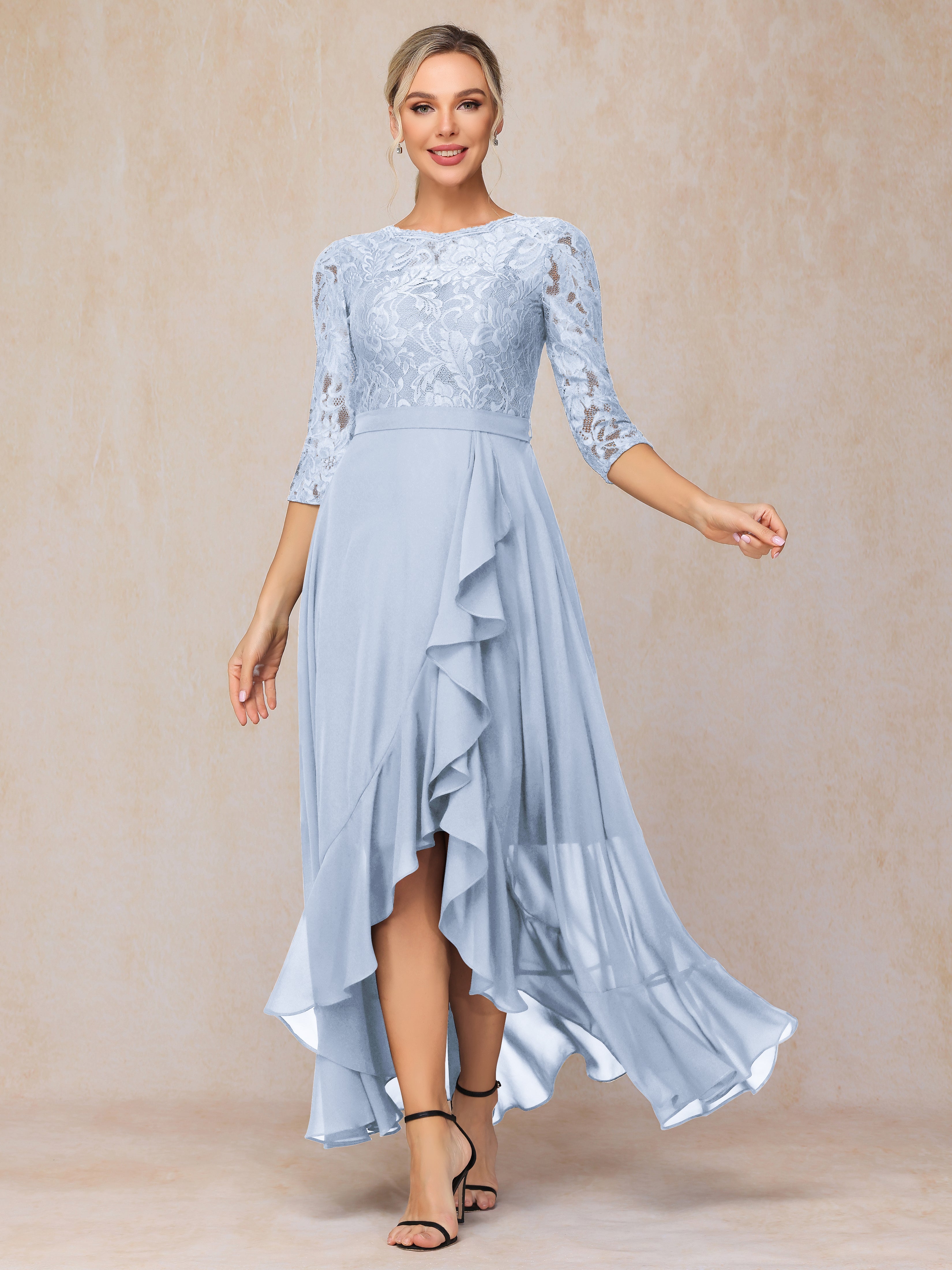 Ankle Length Short Sleeves Chiffon Lace Mother Of The Groom Dress