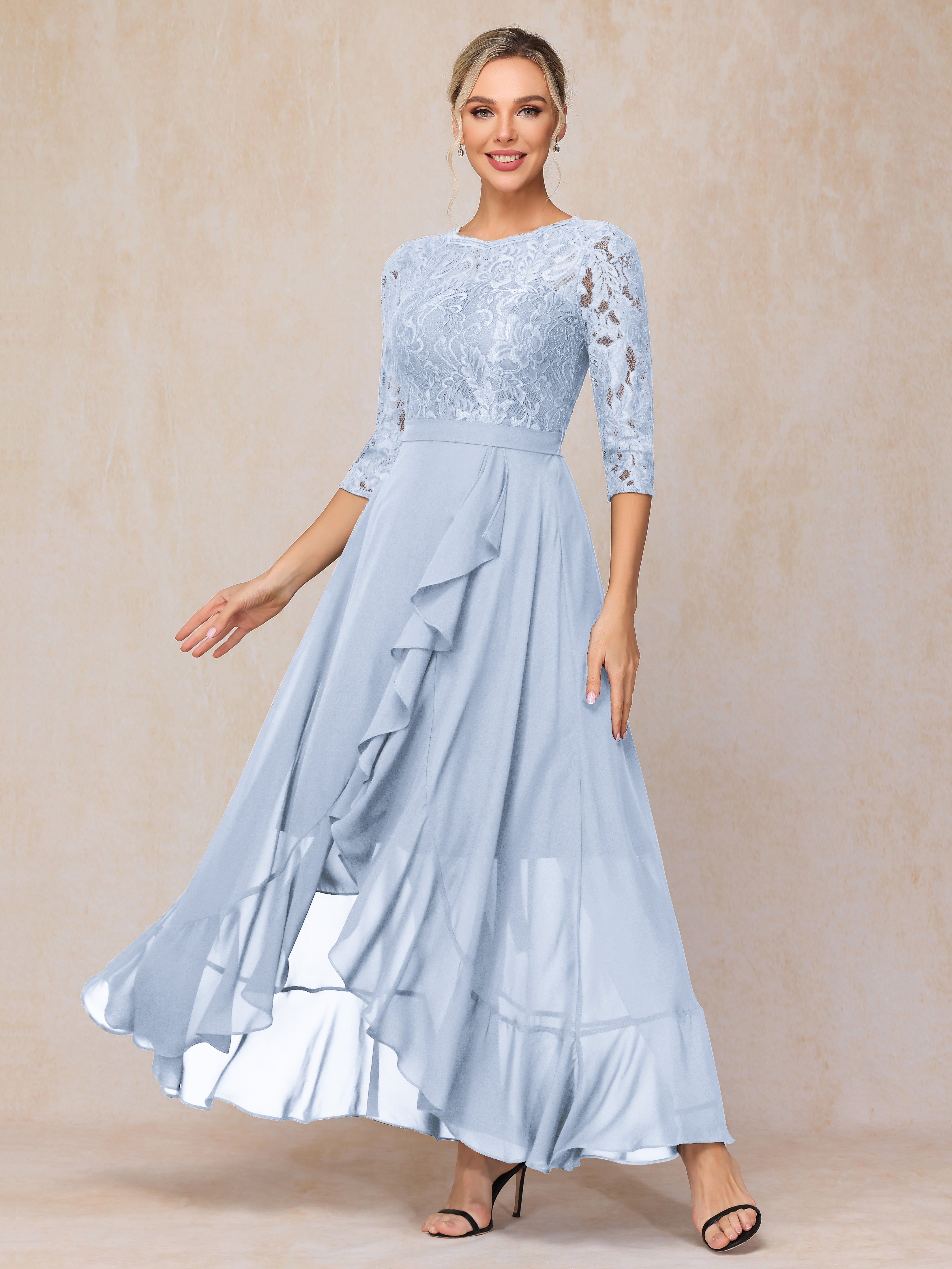 Ankle Length Short Sleeves Chiffon Lace Mother Of The Groom Dress