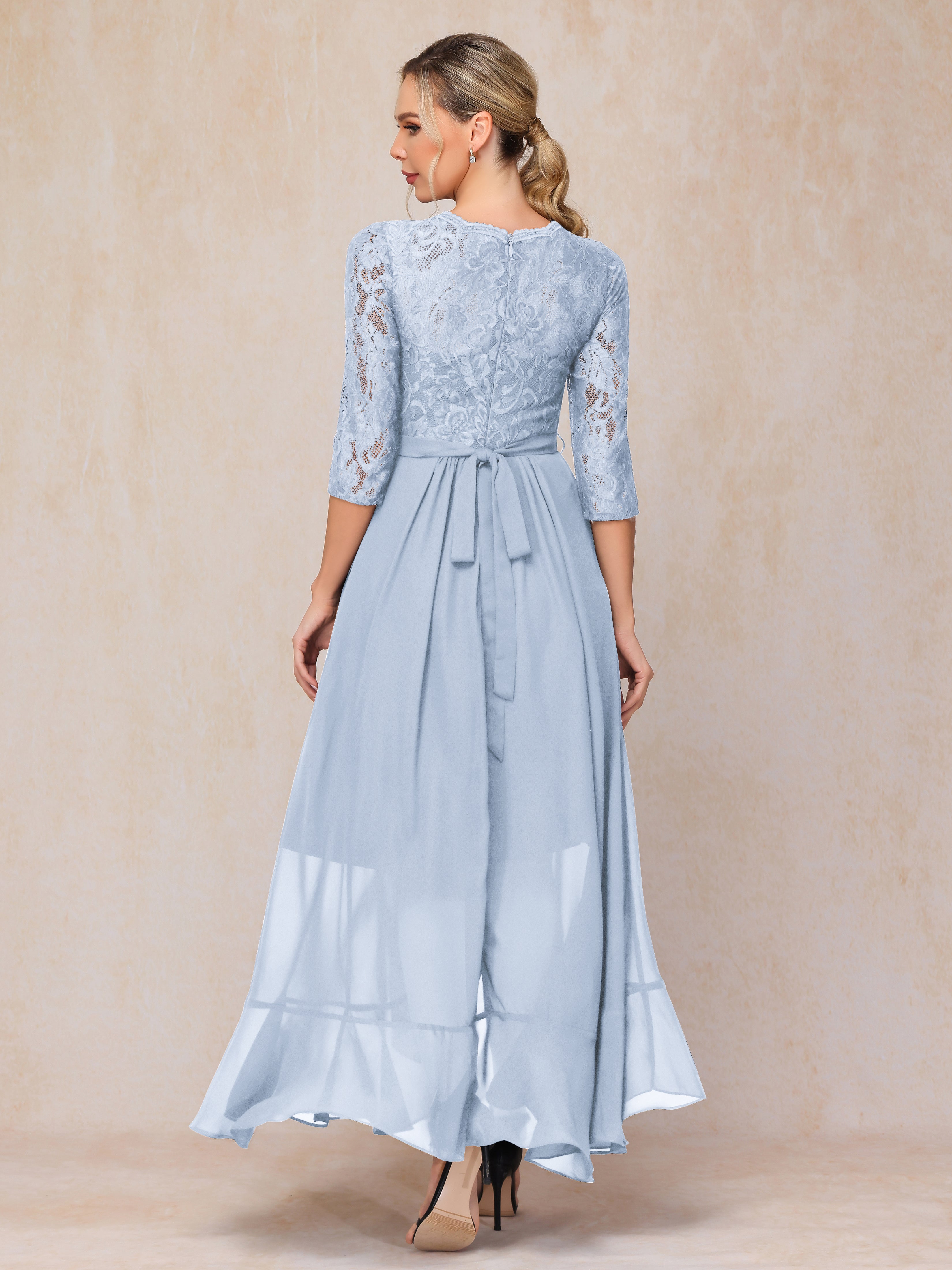 Ankle Length Short Sleeves Chiffon Lace Mother Of The Groom Dress