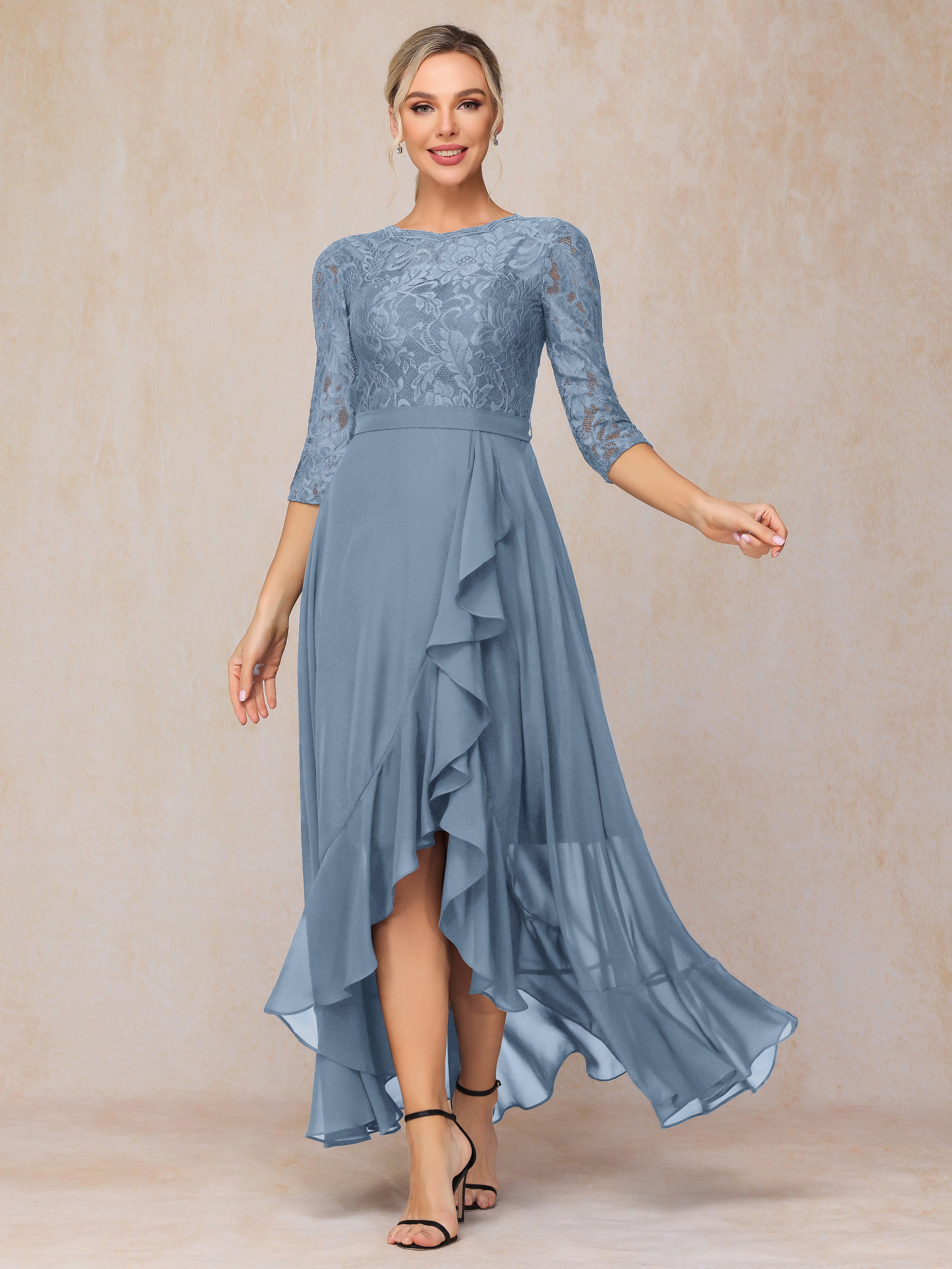 Ankle Length Short Sleeves Chiffon Lace Mother Of The Groom Dress