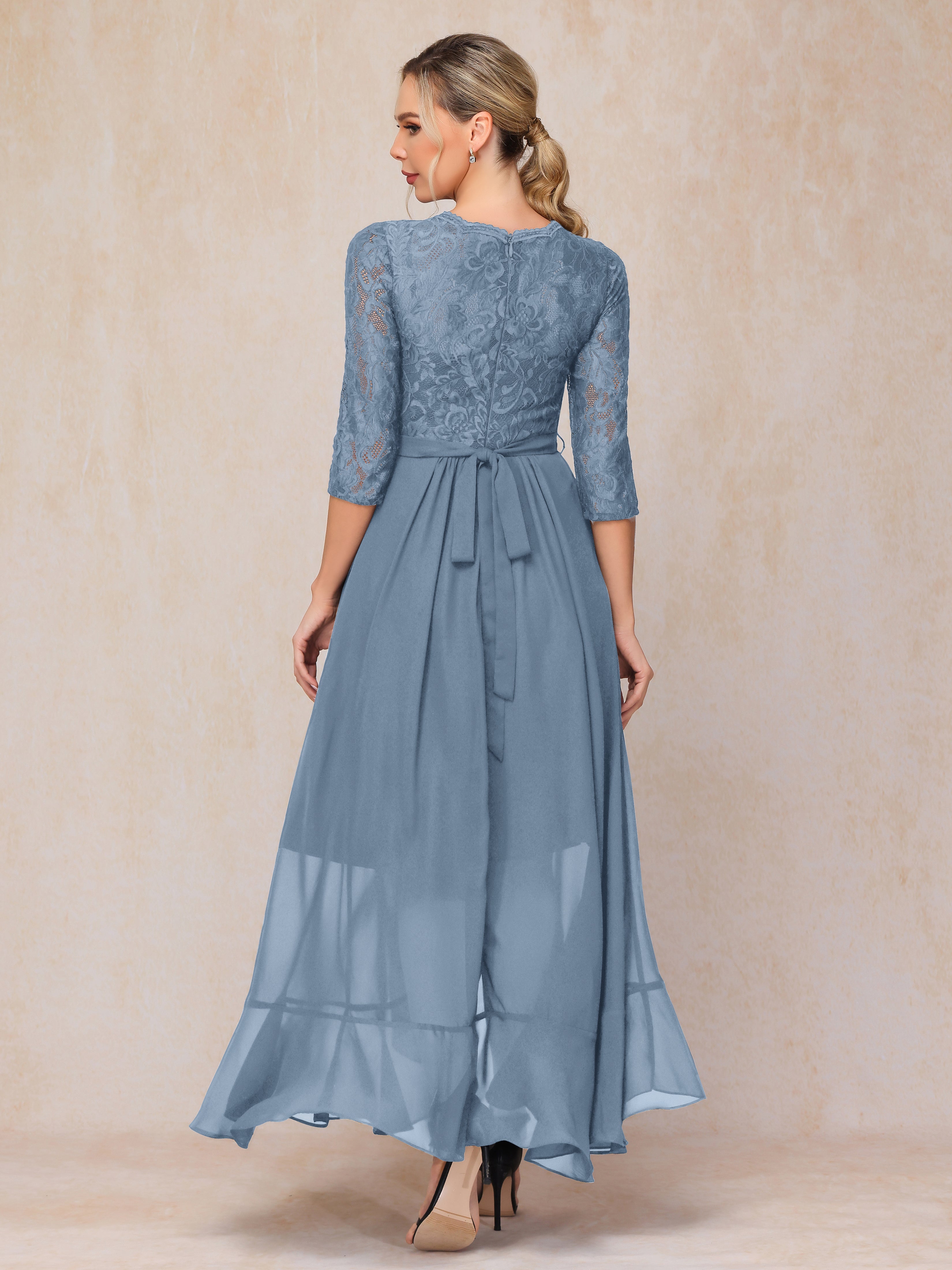 Ankle Length Short Sleeves Chiffon Lace Mother Of The Groom Dress