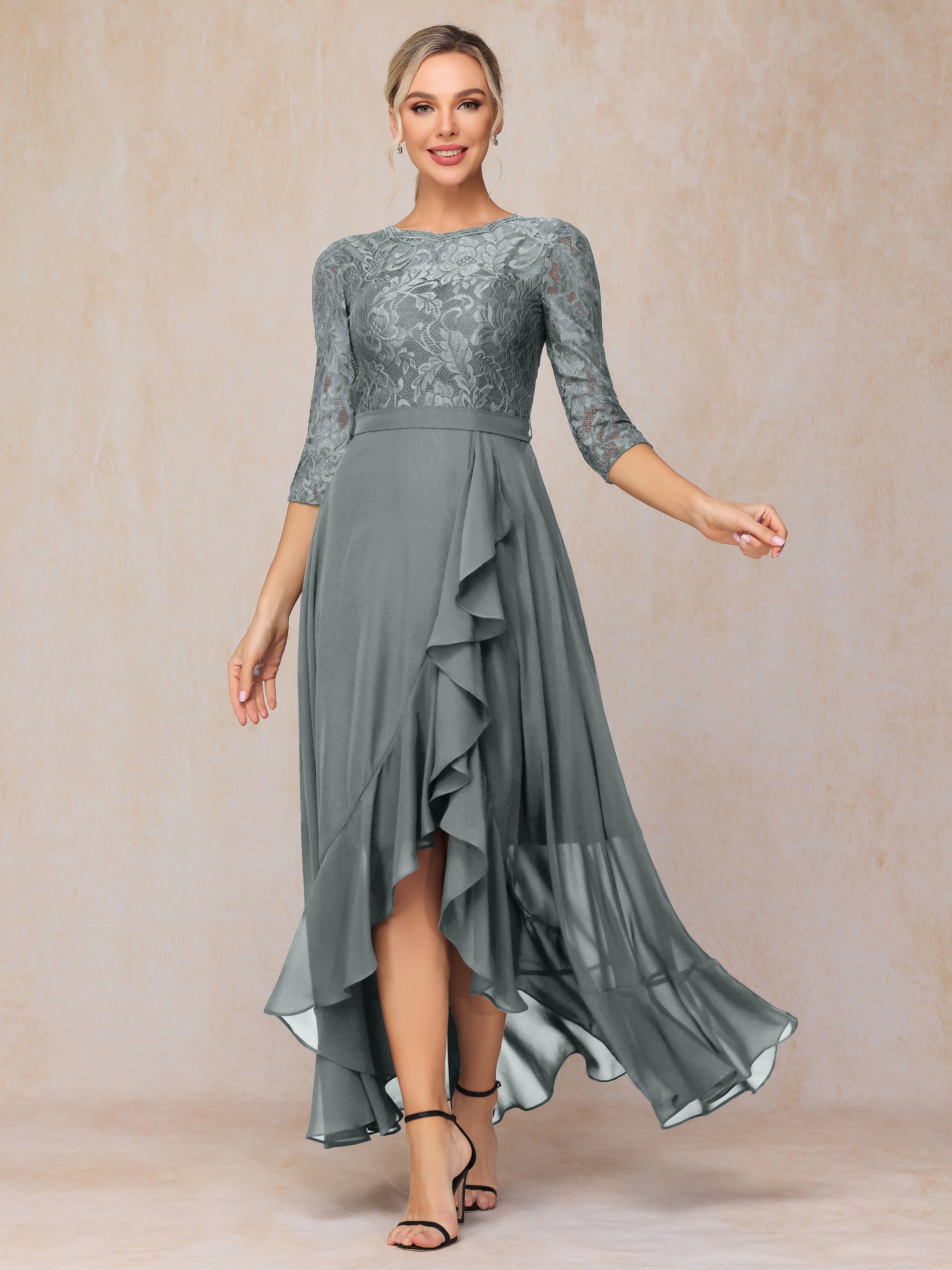 Ankle Length Short Sleeves Chiffon Lace Mother Of The Groom Dress