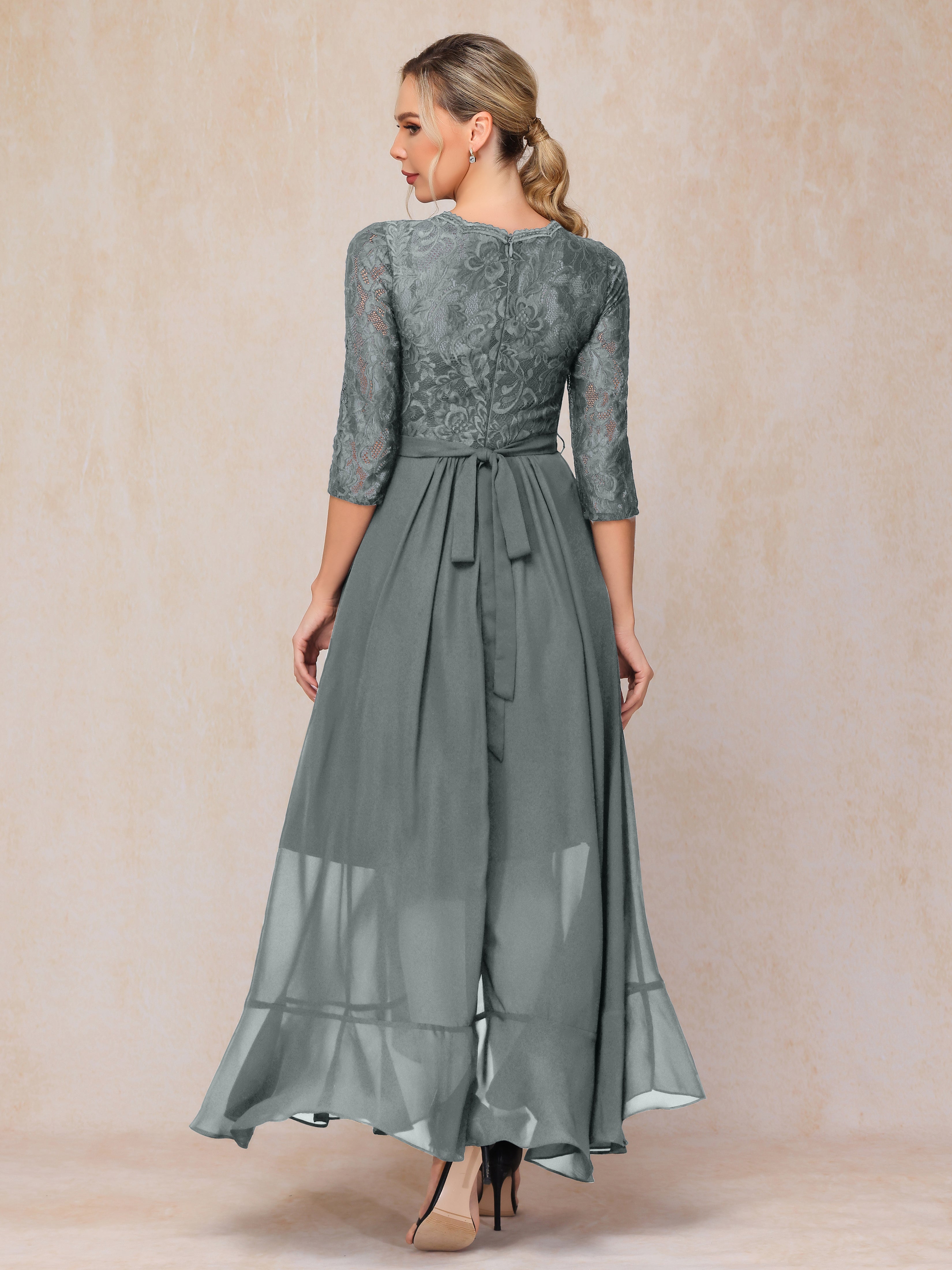 Ankle Length Short Sleeves Chiffon Lace Mother Of The Groom Dress