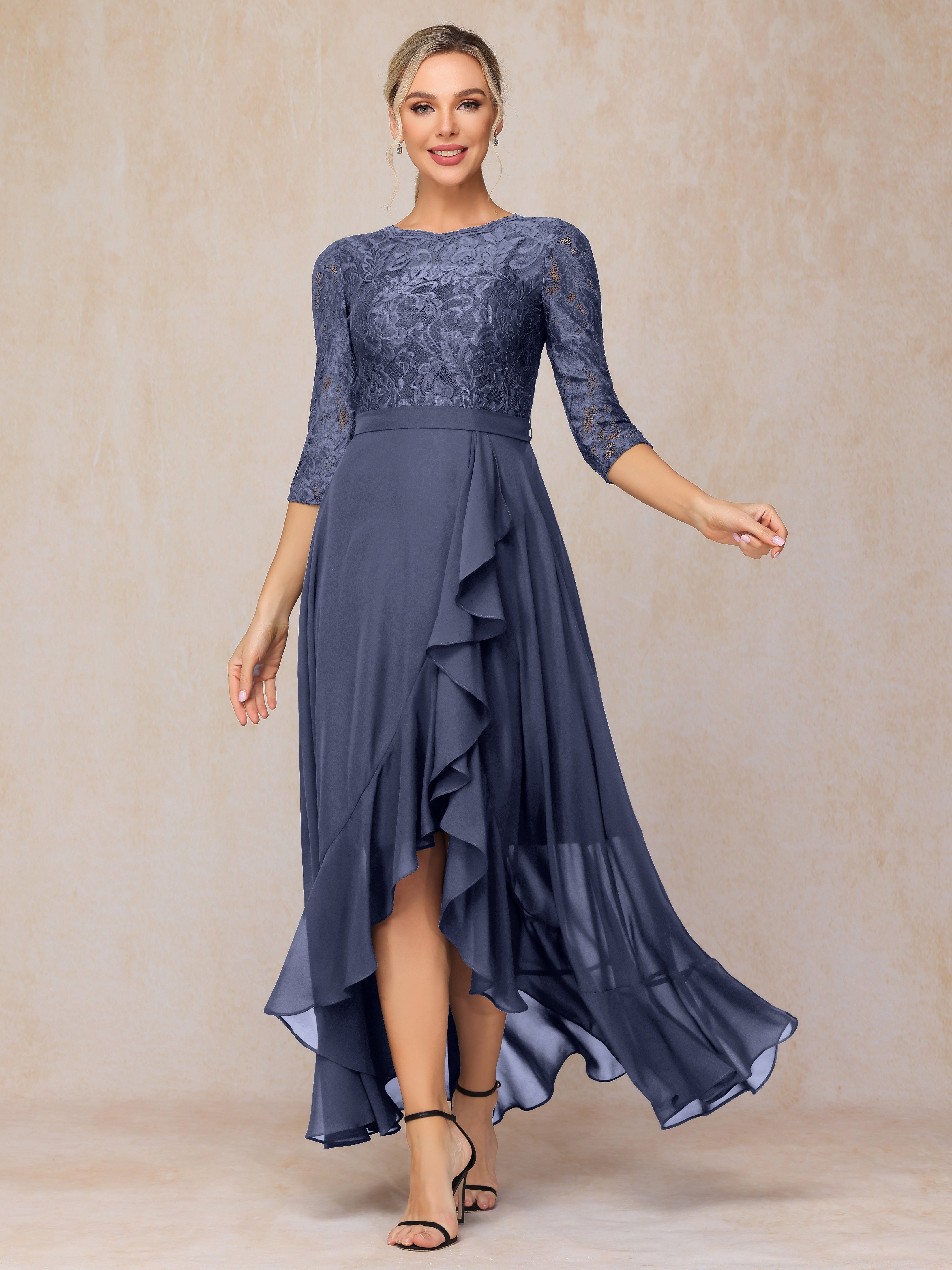 Ankle Length Short Sleeves Chiffon Lace Mother Of The Groom Dress
